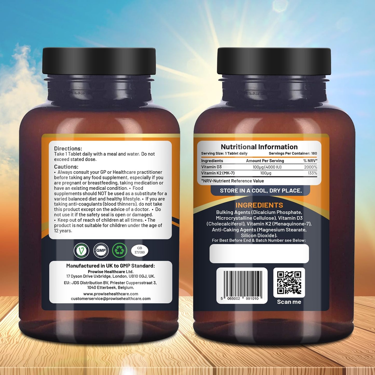 PH PROWISE Healthcare Vitamin D3 4000IU & K2 MK7 100µg, 180 Tablets