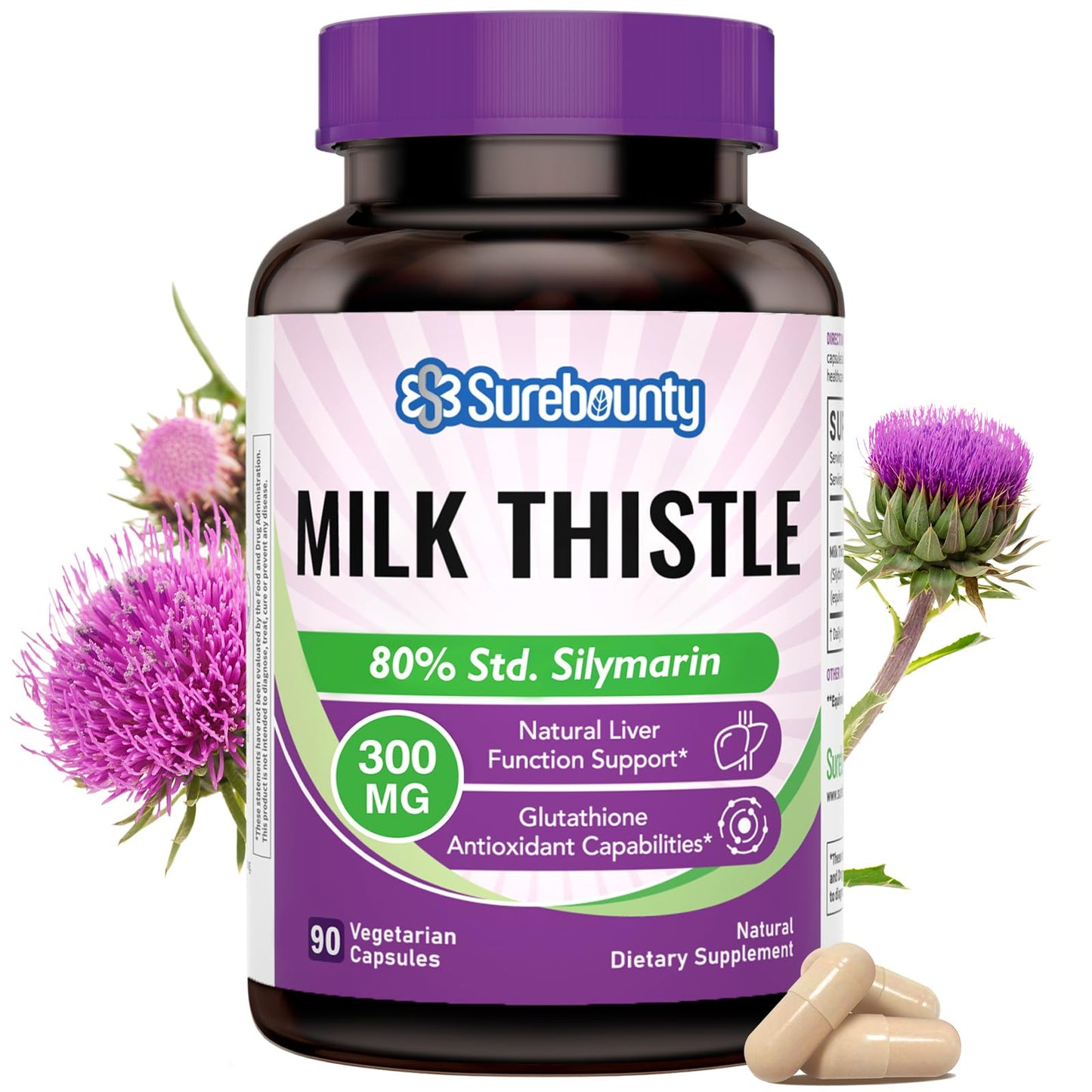 Surebounty Milk Thistle 300 mg Concentrated Seed Extract with 80% Silymarin Capsule, 90 Count