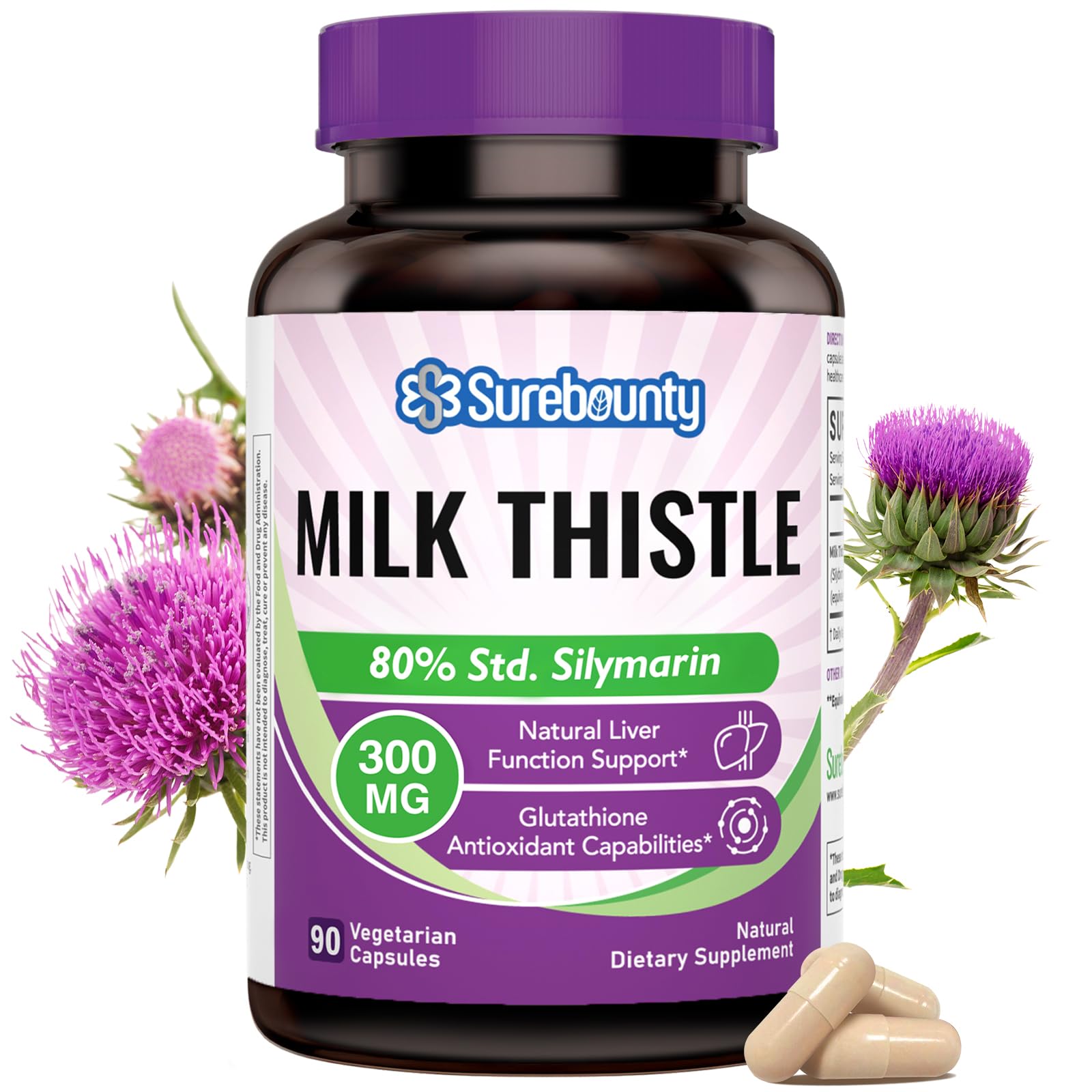 Surebounty Milk Thistle 300 mg Concentrated Seed Extract with 80% Silymarin Capsule, 90 Count