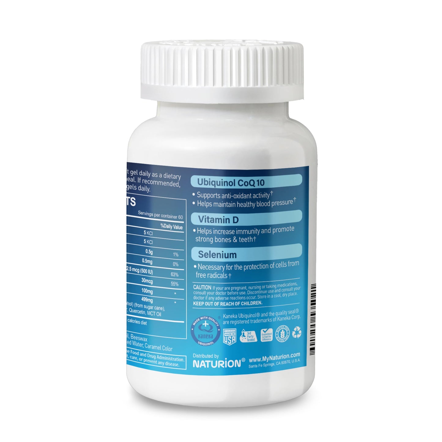 NATURION Ubiquinol CoQ10 Plus 100 – Kaneka Ubiquinol, Vitamin D3, Selenium, Circulation Support Blend, 60 Softgels