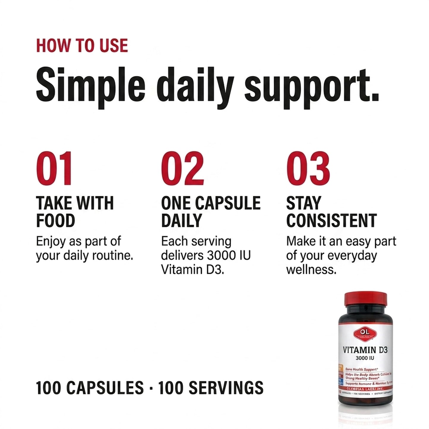 Olympian Labs Vitamin D3 3000 IU Capsule 100 Count