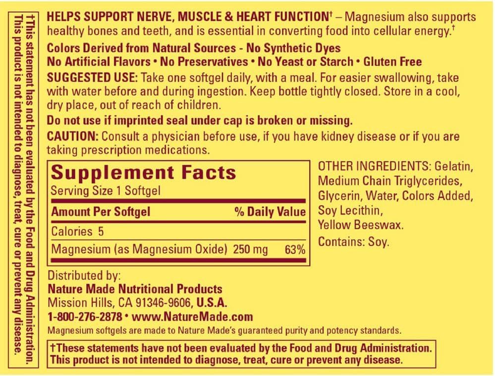 Nature Made Magnesium 250 mg Softgel, 180 Count