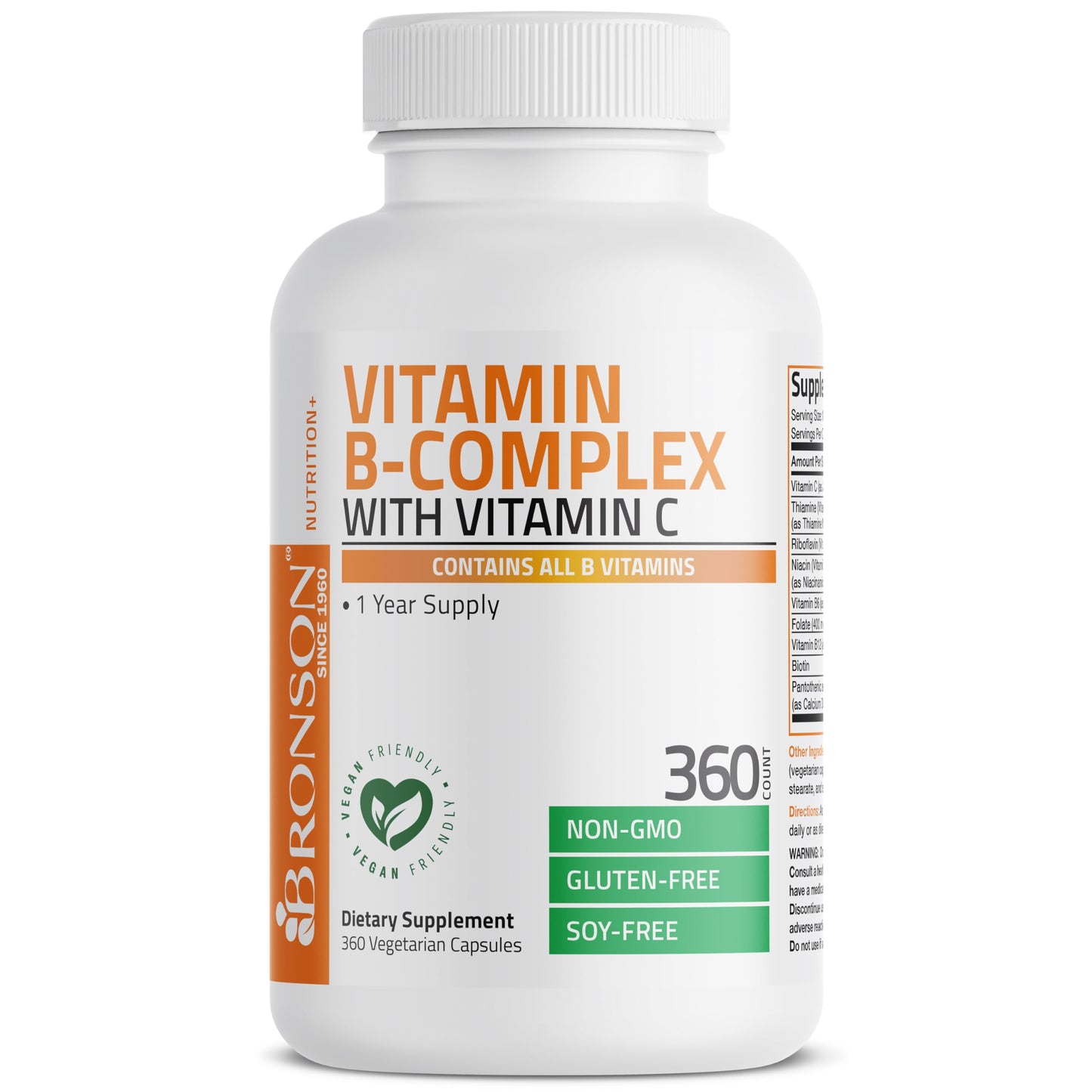Bronson Vitamin B Complex with Vitamin C Vegetarian Capsules, 360 Capsules