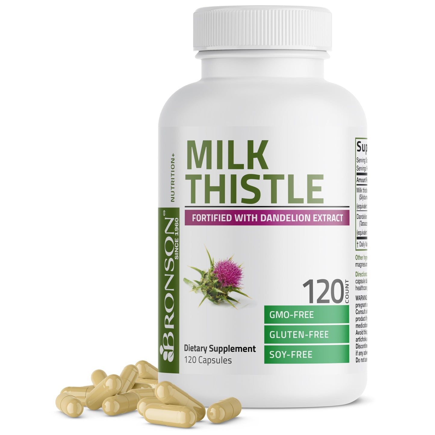 Bronson Milk Thistle Silymarin Marianum & Dandelion Extract, 120 Capsules