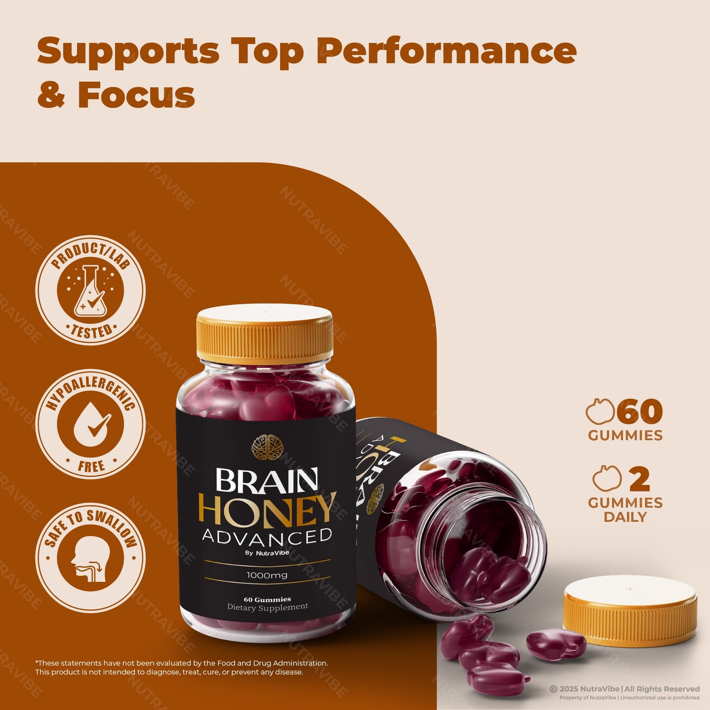 NutraVibe Brain Honey Advanced Gummies, Gummy, 60 Count