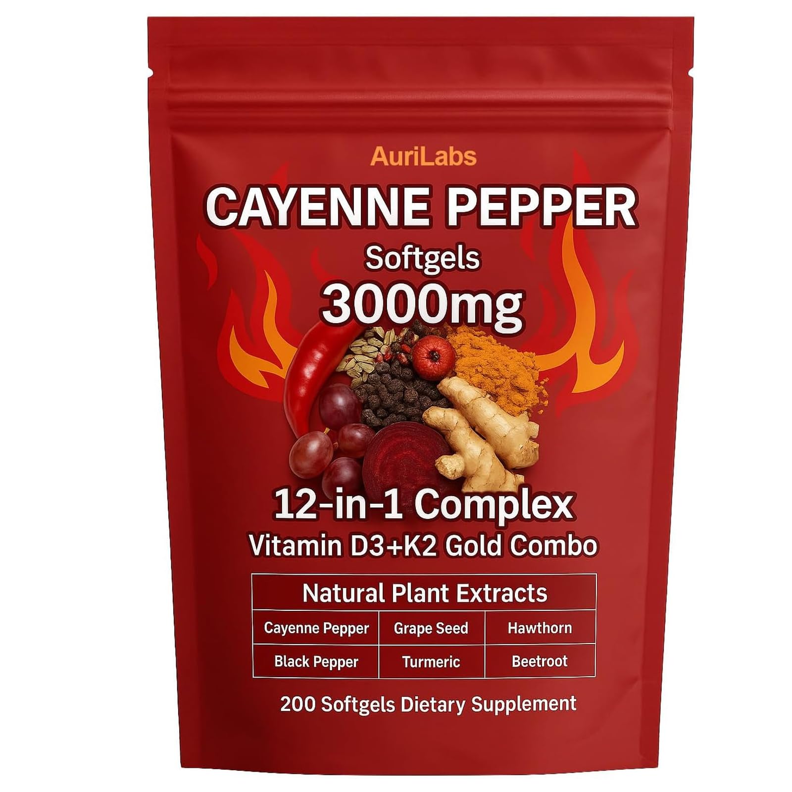 EILTEAU Aurivita Cayenne Pepper Softgels, 200 Count