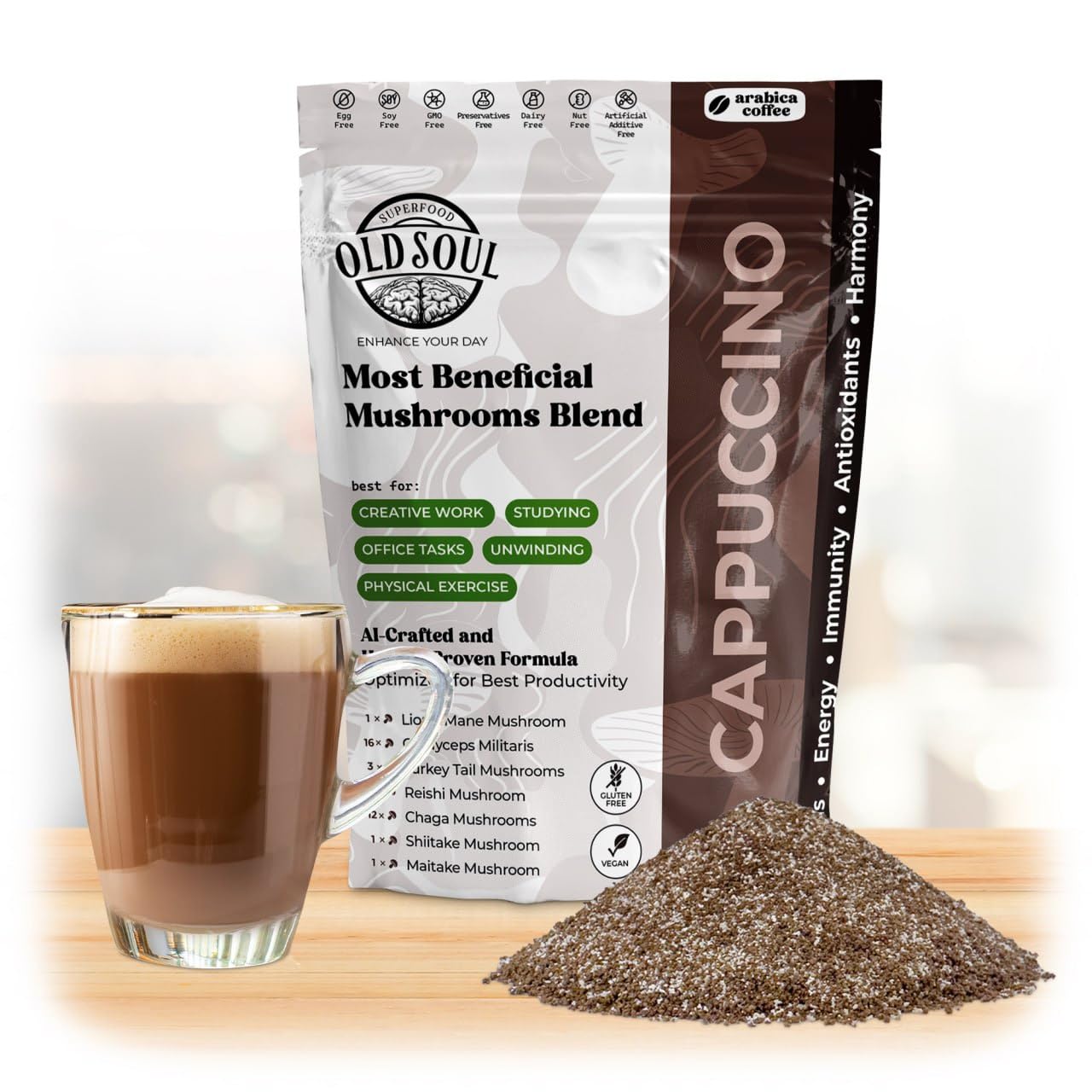 MIXES OLDSOUL OldSoul Superfood Mushrooms Black Coffee Blend Powder, 14 oz