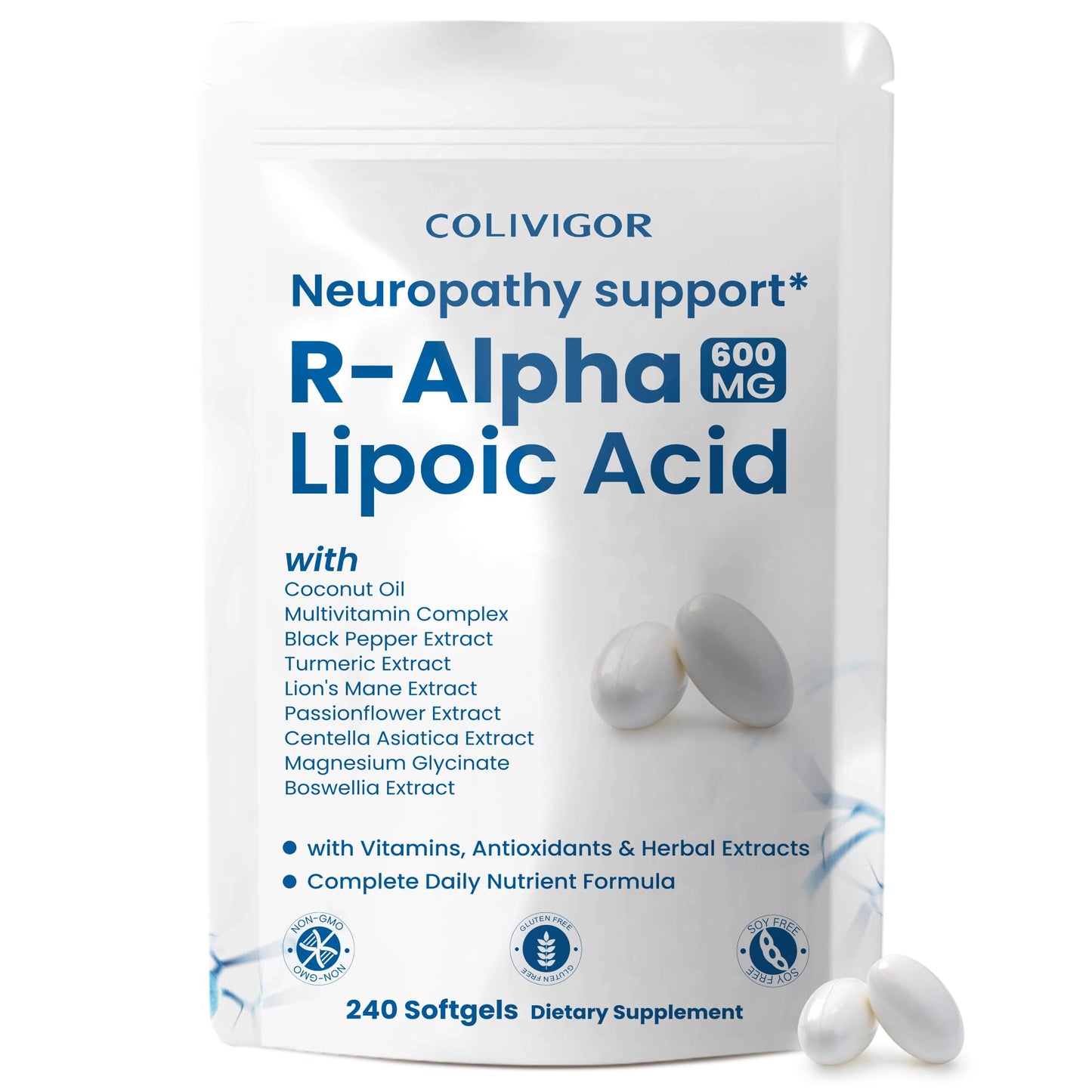 Colivigor R-Alpha Lipoic Acid 600mg Softgel, 240 Count