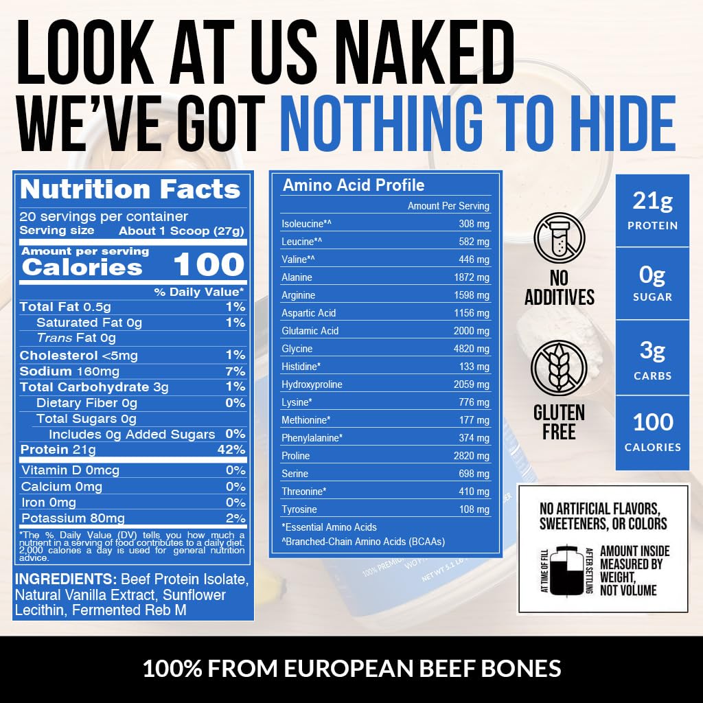 NAKED Vanilla Beef Protein Isolate Protein Powder - 20 Servings