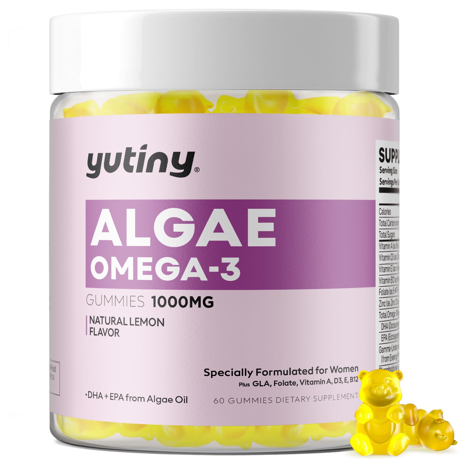 Yutiny Vegan Omega 3 Gummies for Women, 60 Count