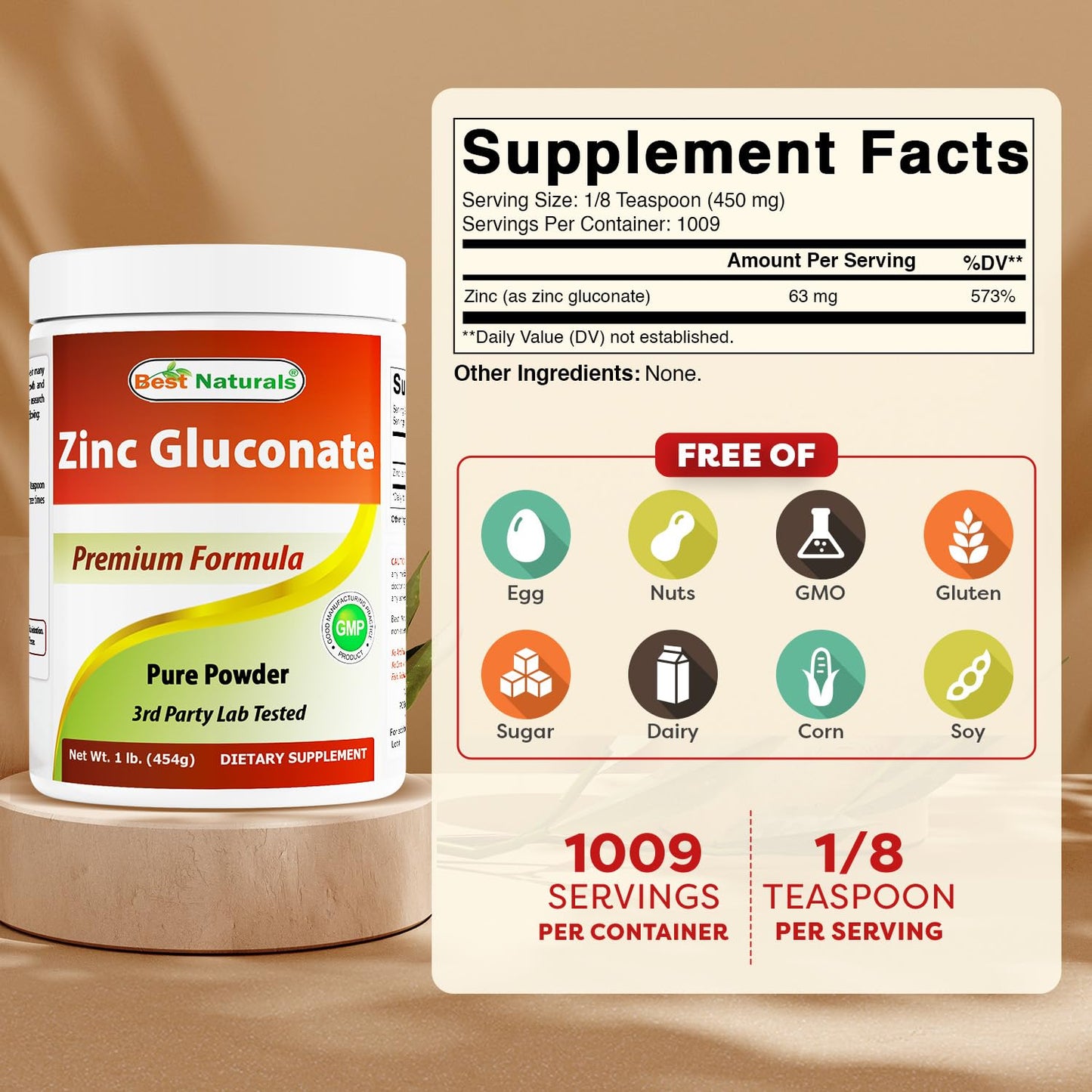 Best Naturals Zinc Gluconate Pure Powder 16 Ounce