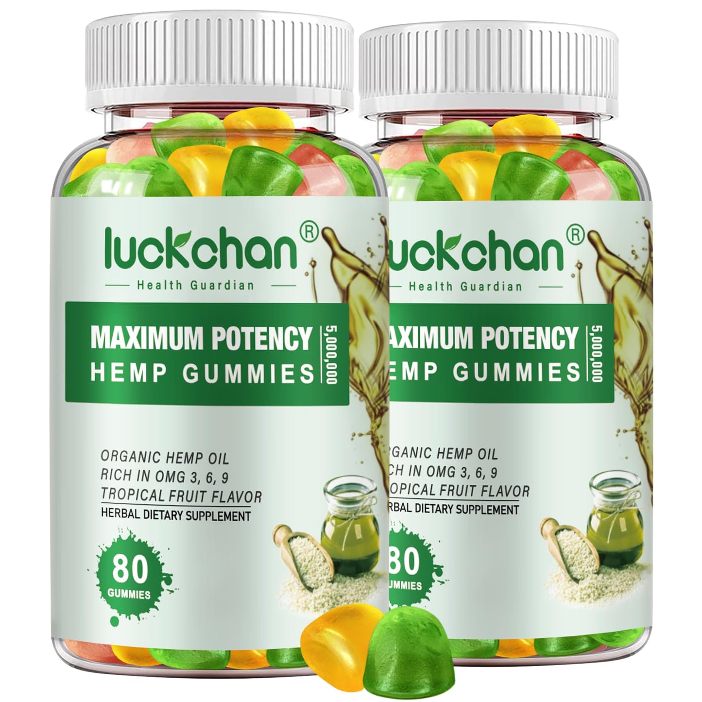 LUCKCHAN Hemp Gummies for Sleep, Pain, Relax, Calm High Potency Hemp Oil Infused Gummy Bears Fruity Flavors 100% Natural Omega Hemp Edibles, 160 Gummies