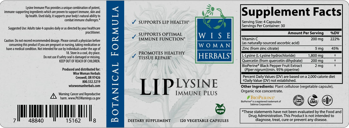 Wise Woman Herbals Lysine Immune Plus Lip Capsule 120 Count