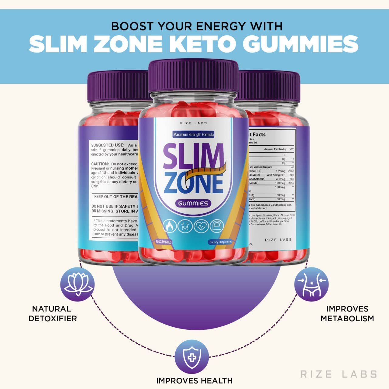 Rize Labs Slim Zone Keto ACV Gummies, 60 Gummies