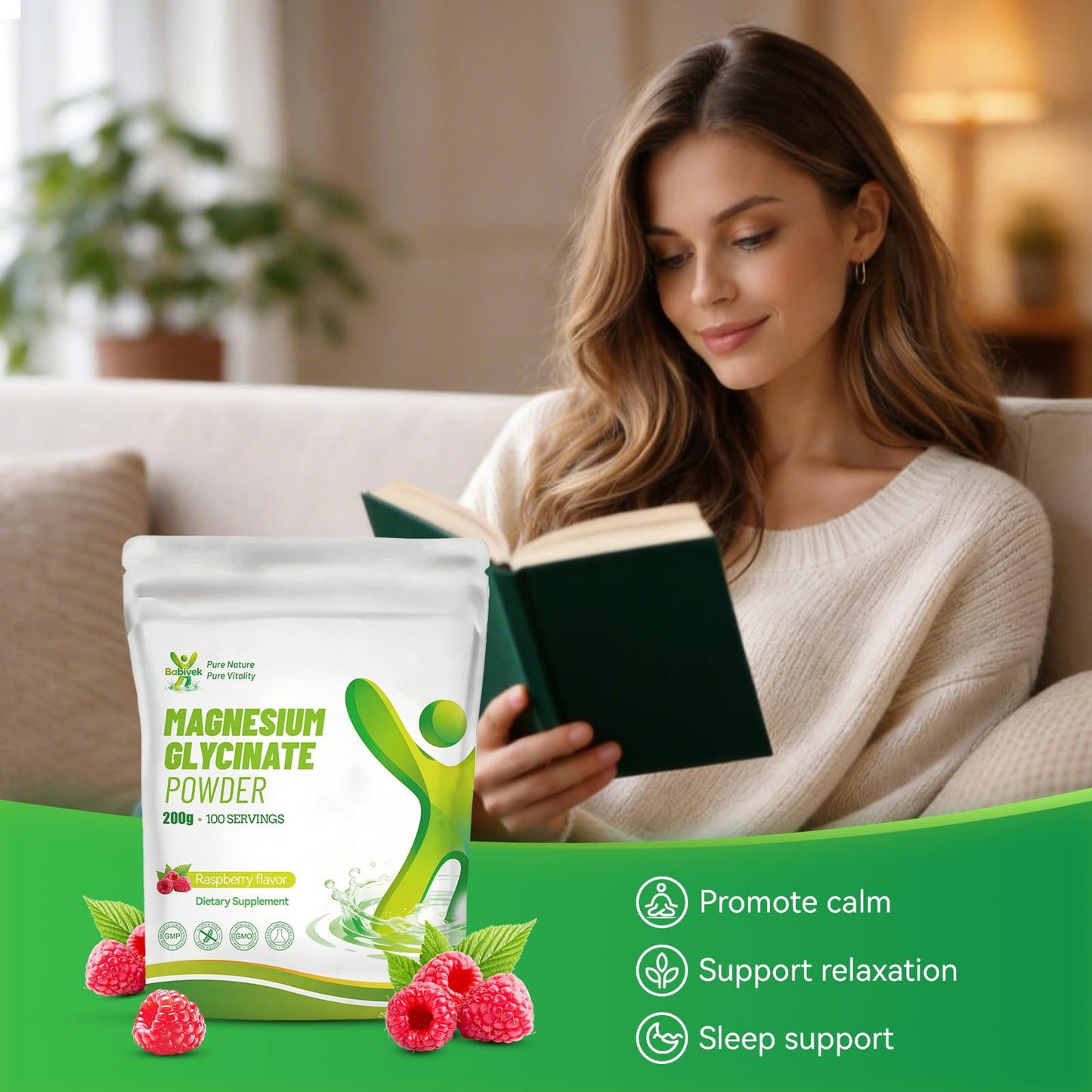 Babivek Raspberry Flavor Magnesium Glycinate Powder 8