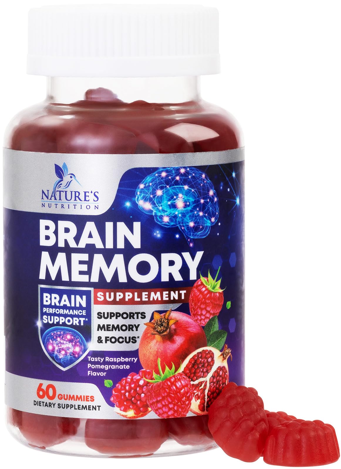 Nature's Nutrition Brain Supplements for Memory & Focus Gummies, 60 Count