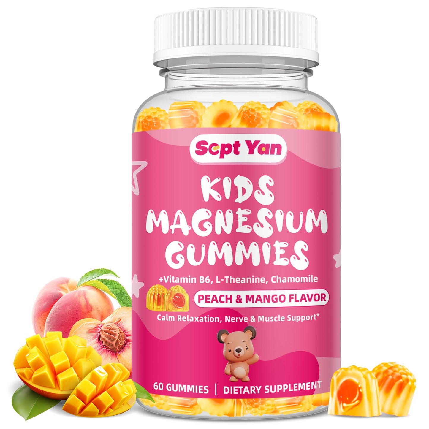 SEPT YAN Kids Magnesium Glycinate Gummies, 60 Count