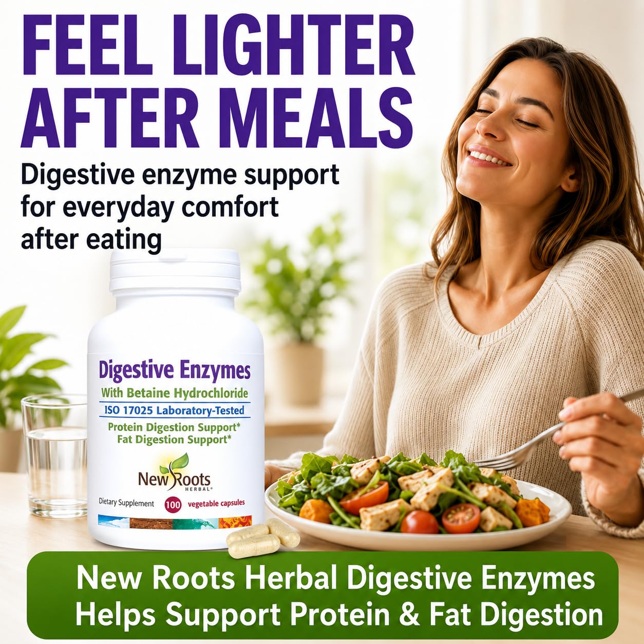 NEW ROOTS HERBAL Digestive Enzymes with Ox Bile and Betaine HCl Capsule, 100 Count