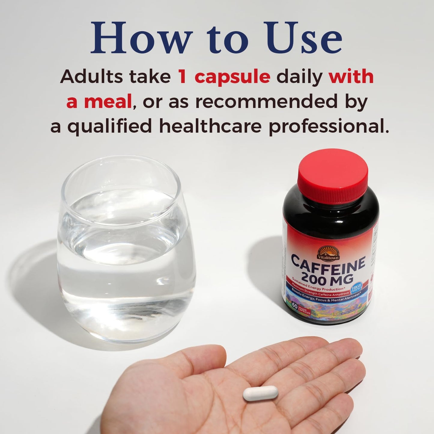 Vitalitown Caffeine Pills 200 mg Capsules, 60 Count