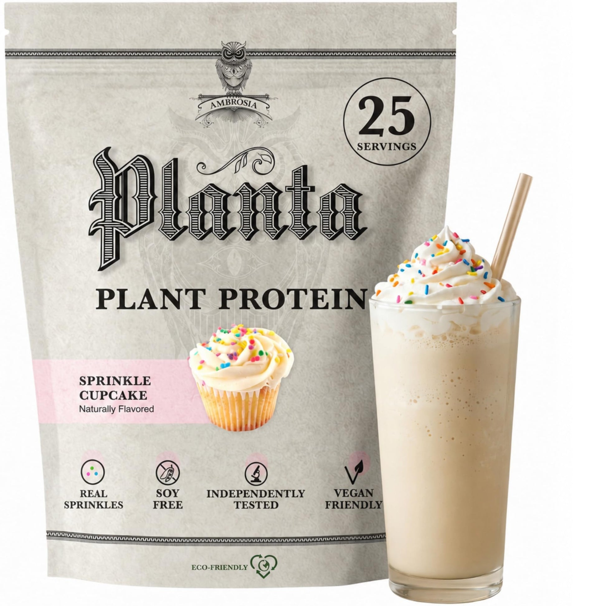 Ambrosia Plant Based Protein Powder Sprinkle Cupcake, 25 Servings