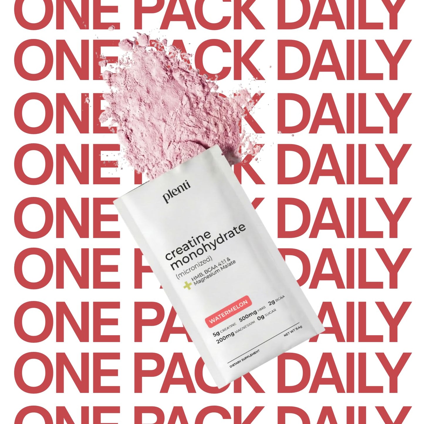 plenti Watermelon Creatine Monohydrate Powder, 30 Sachets