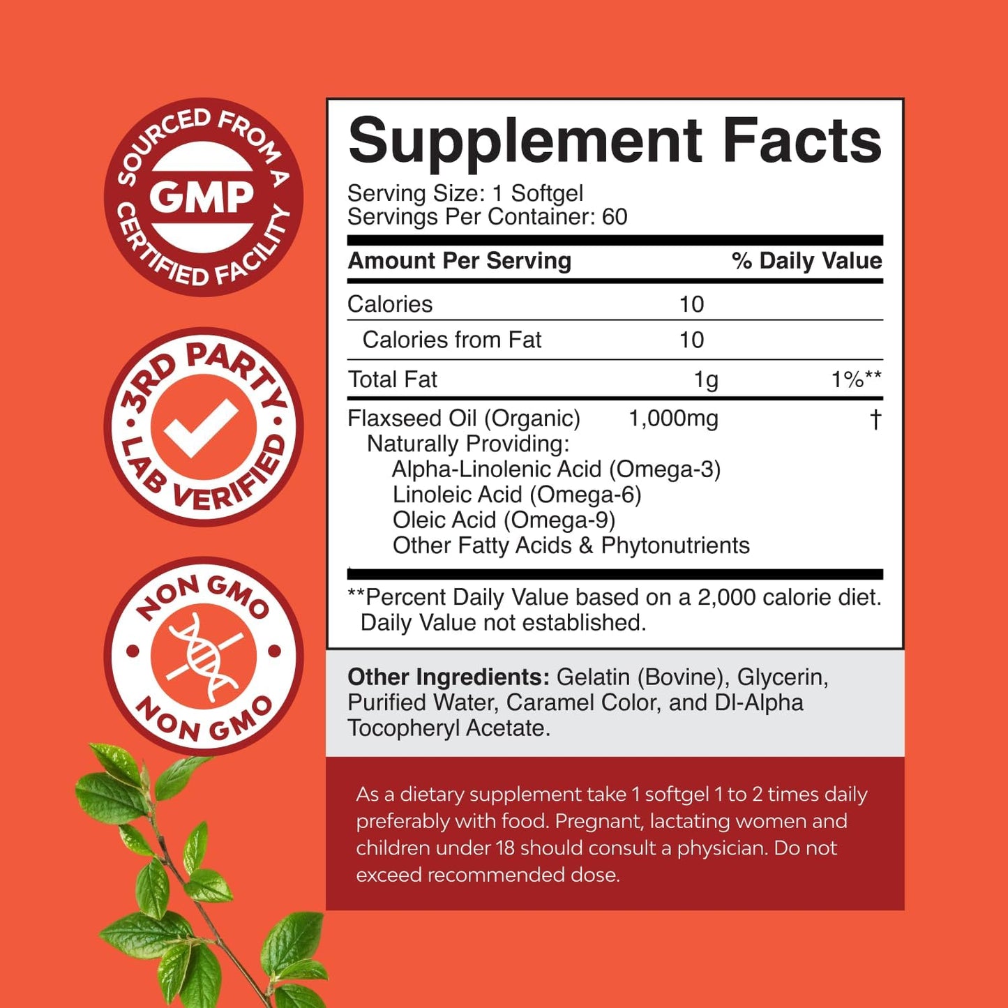 Natures Craft Flaxseed Oil Softgels 1000mg per Serving Softgel, 60 Count