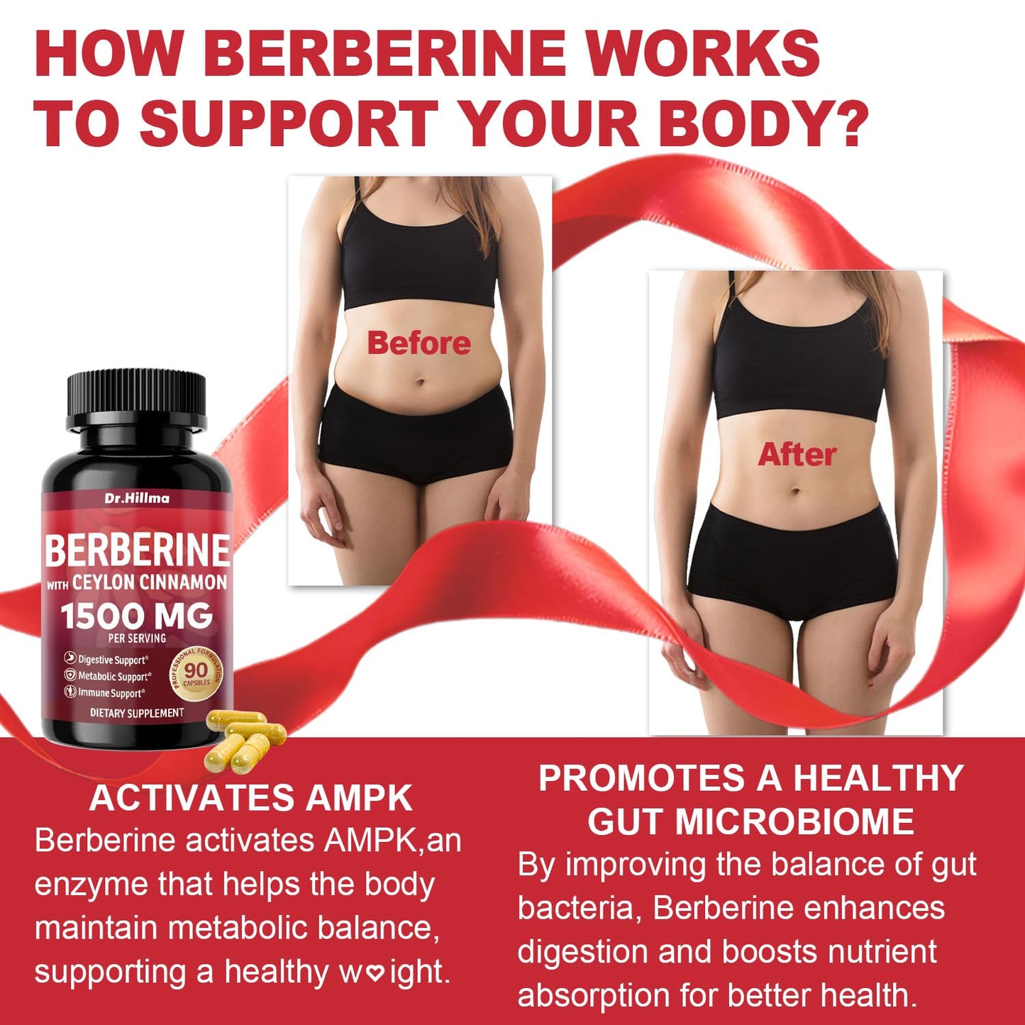 Dr.hillma Berberine Supplement 1500mg High Bioavailability Berberine HCL with Ceylon Cinnamon, 90 Capsules