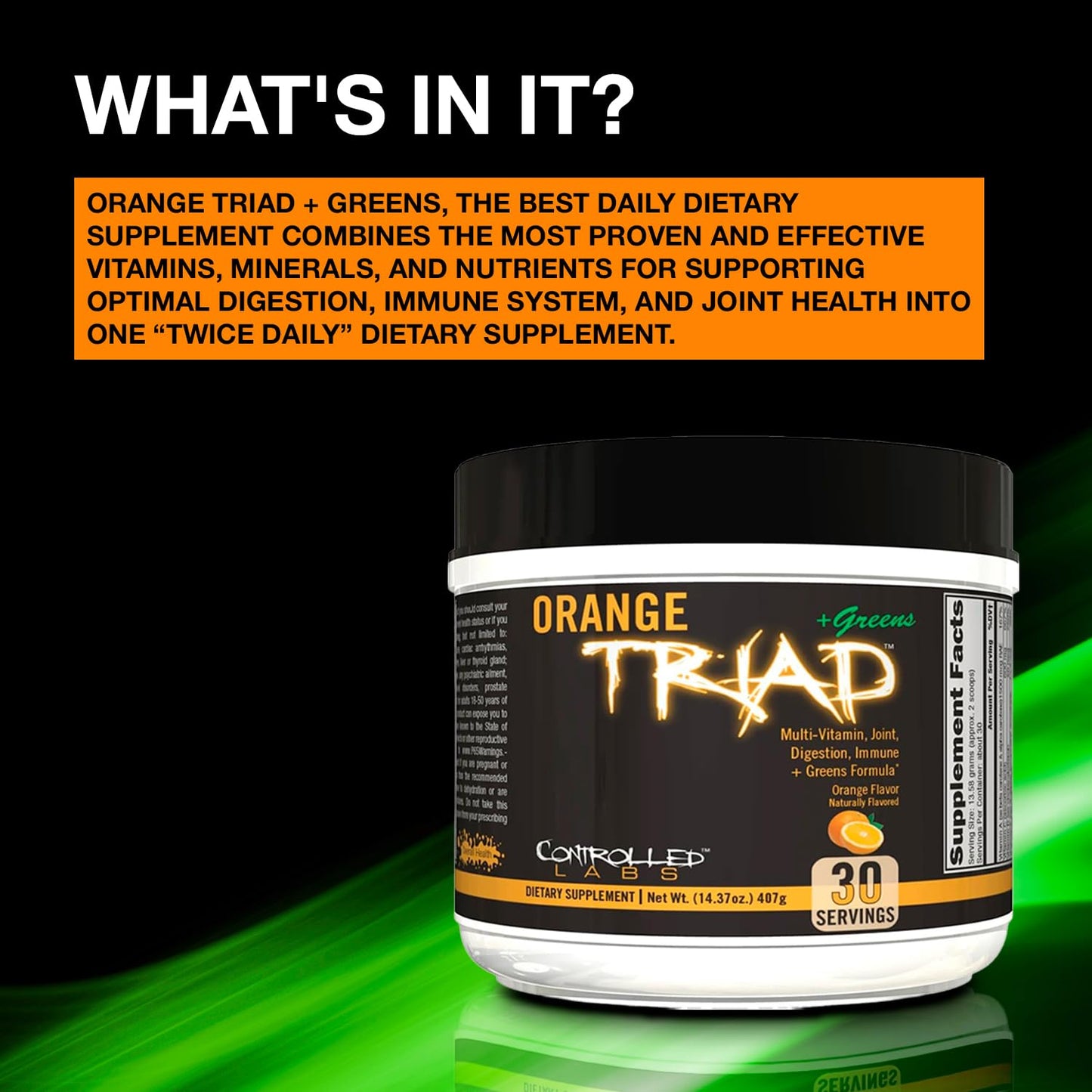Controlled Labs Orange Triad Plus Greens for Men and Women, Powder, 14.37 oz