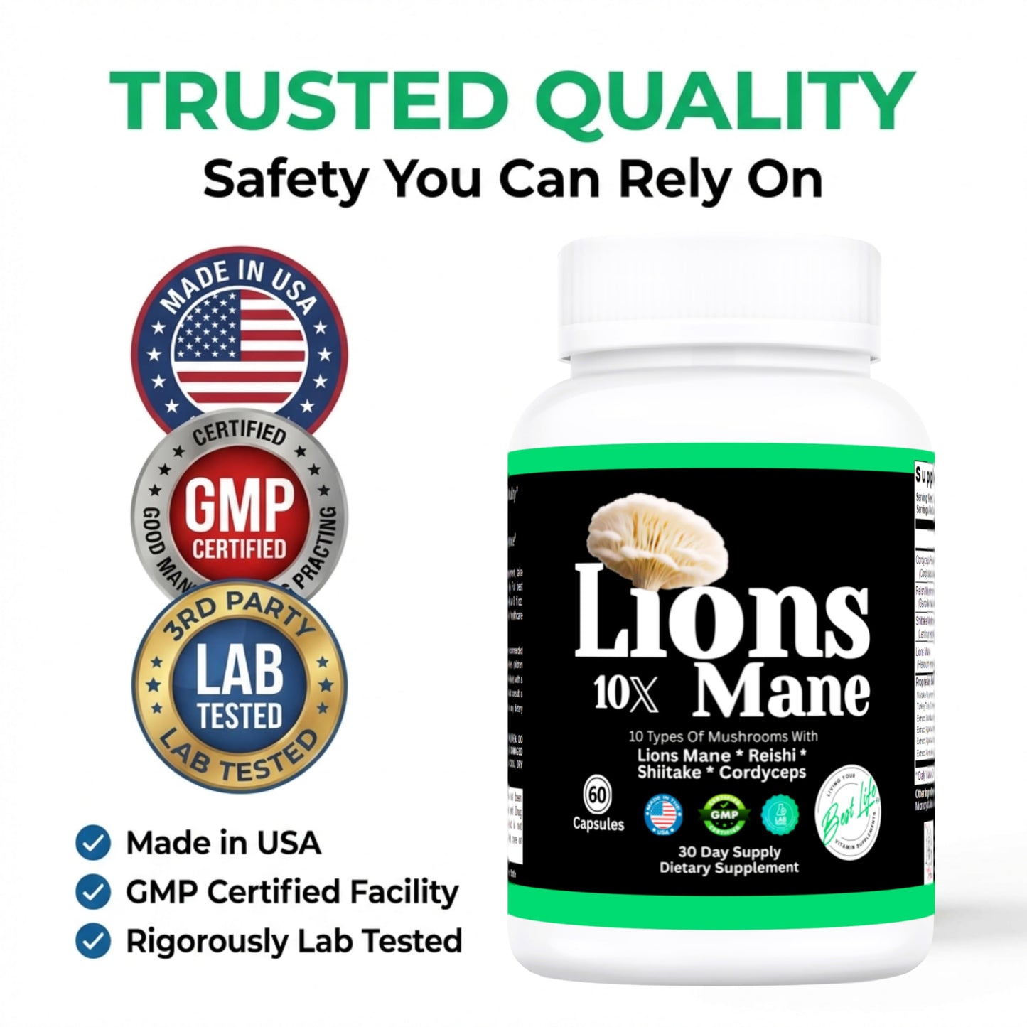 THIS LITTLE HOUSE OF MINE Lions Mane Mushroom Supplement + Reishi & Shiitake Extracts Tablets, 60 Count