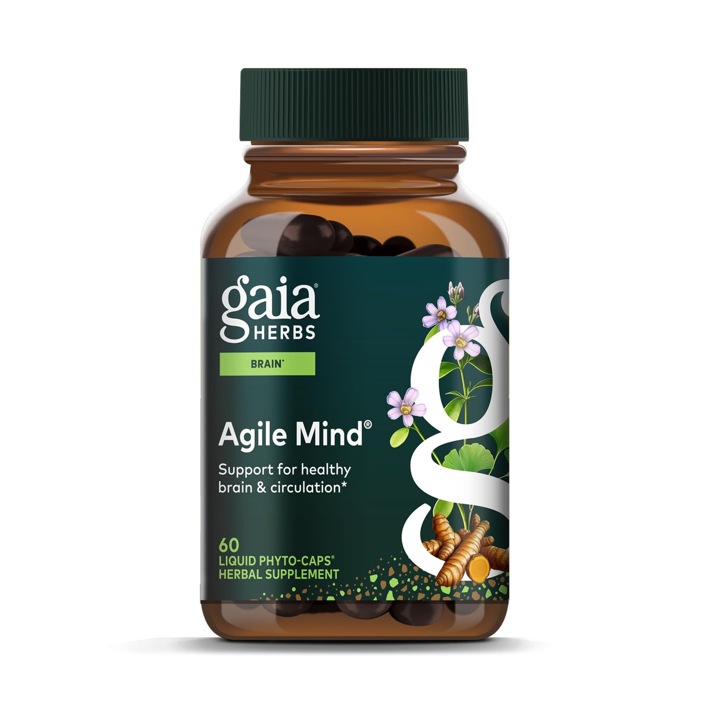 Gaia Herbs Agile Mind Brain Support Herbal Supplements Capsule 60 Count