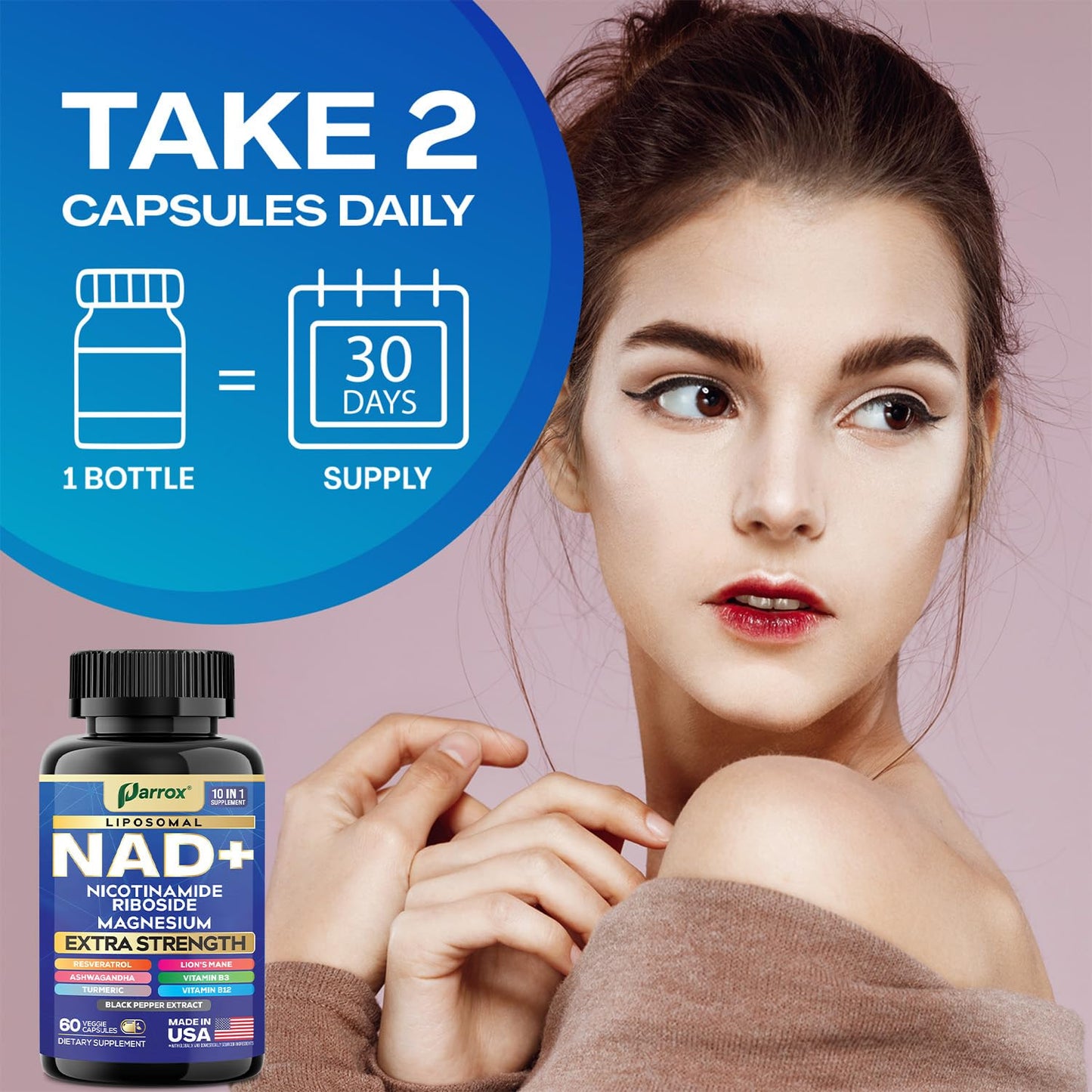Parrox NAD+ Supplement Liposomal Nicotinamide Riboside 10-in-1 Capsule, 60 Count
