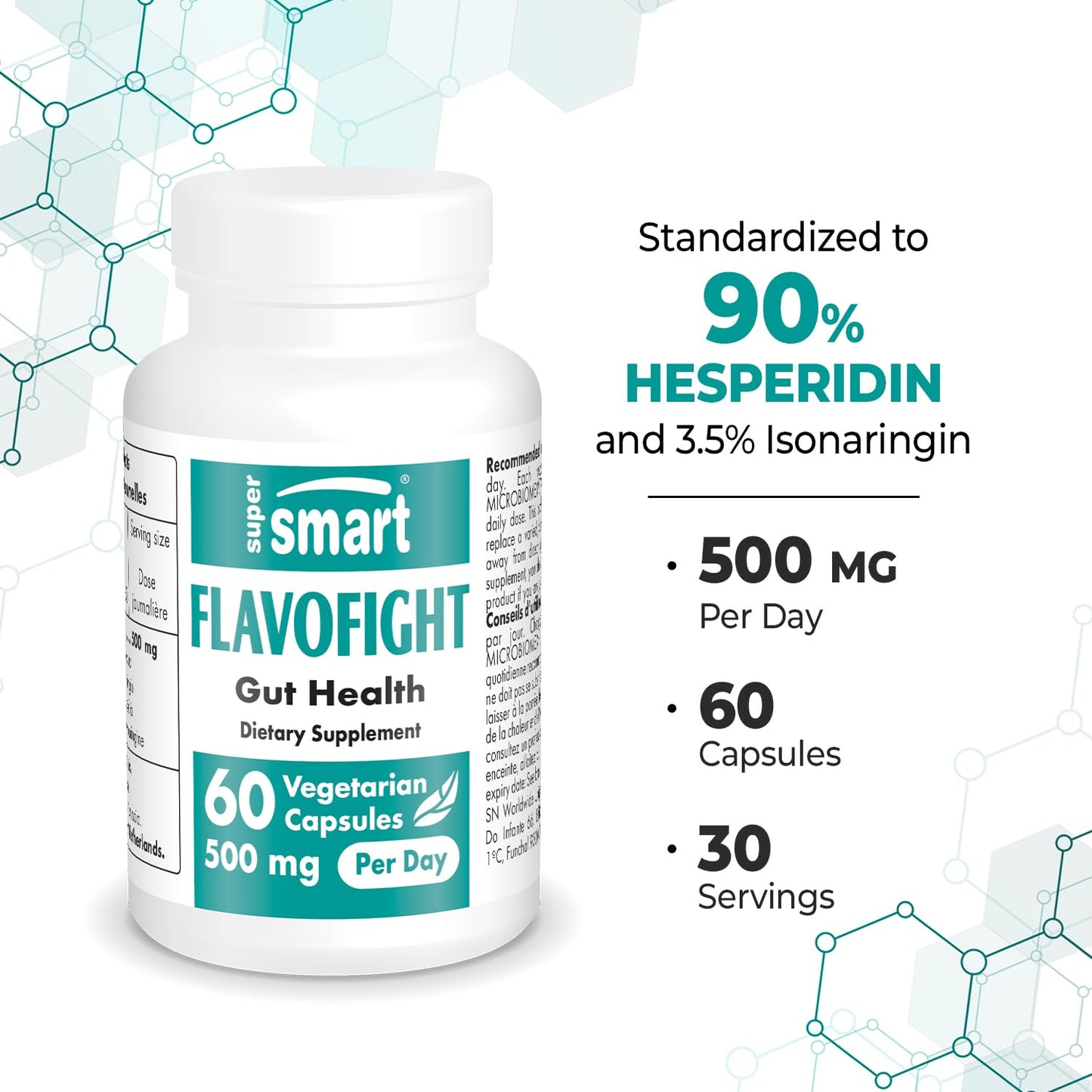 Supersmart FlavoFight 500mg per Day (Patented & High Strength) Citrus Sinensis Extract - Orange Flavonoids, GMO & Gluten Free, 60 Capsules