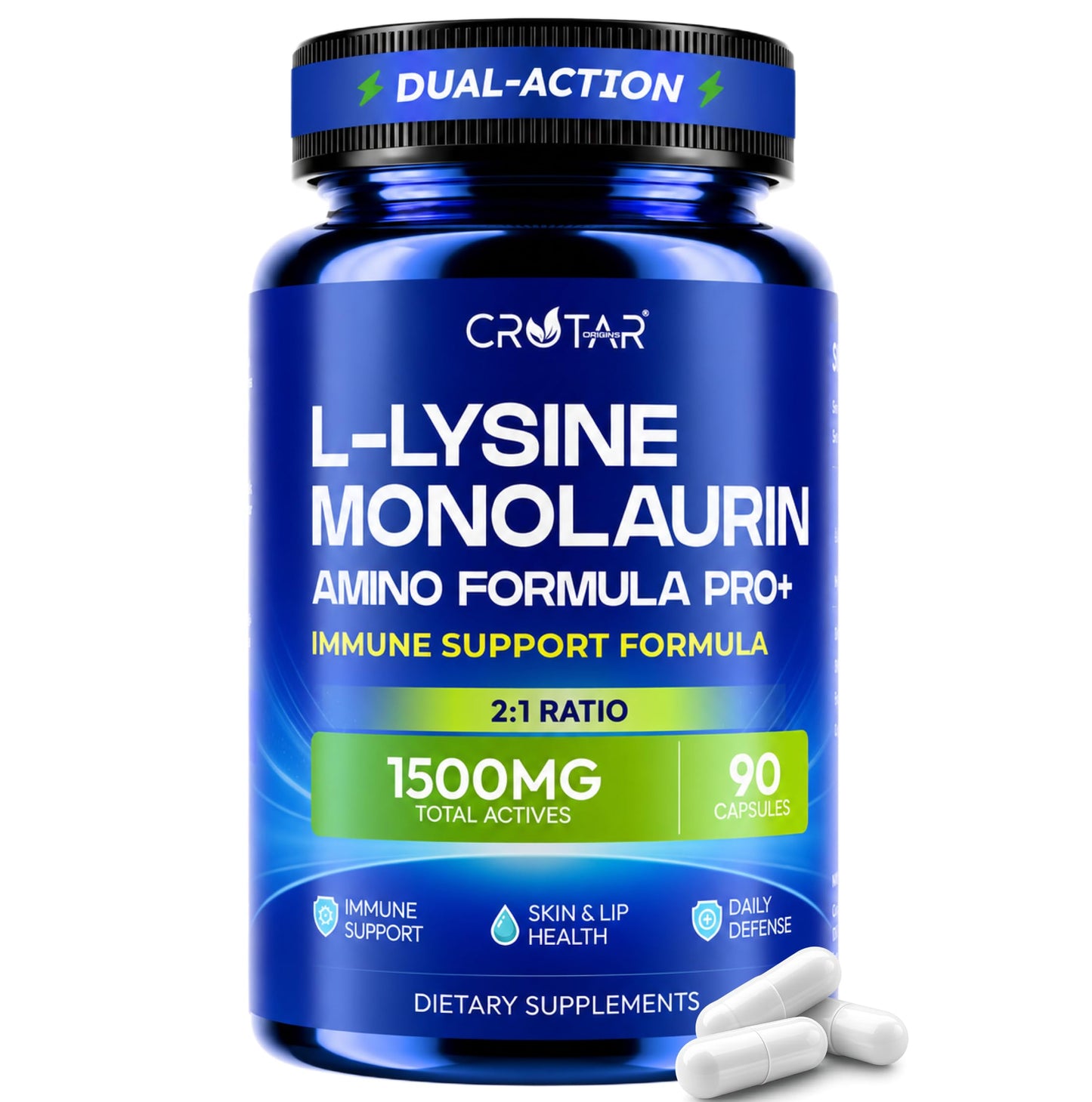 Crotar Origins Lysine 1000mg Capsules with Monolaurin, 90 Capsules