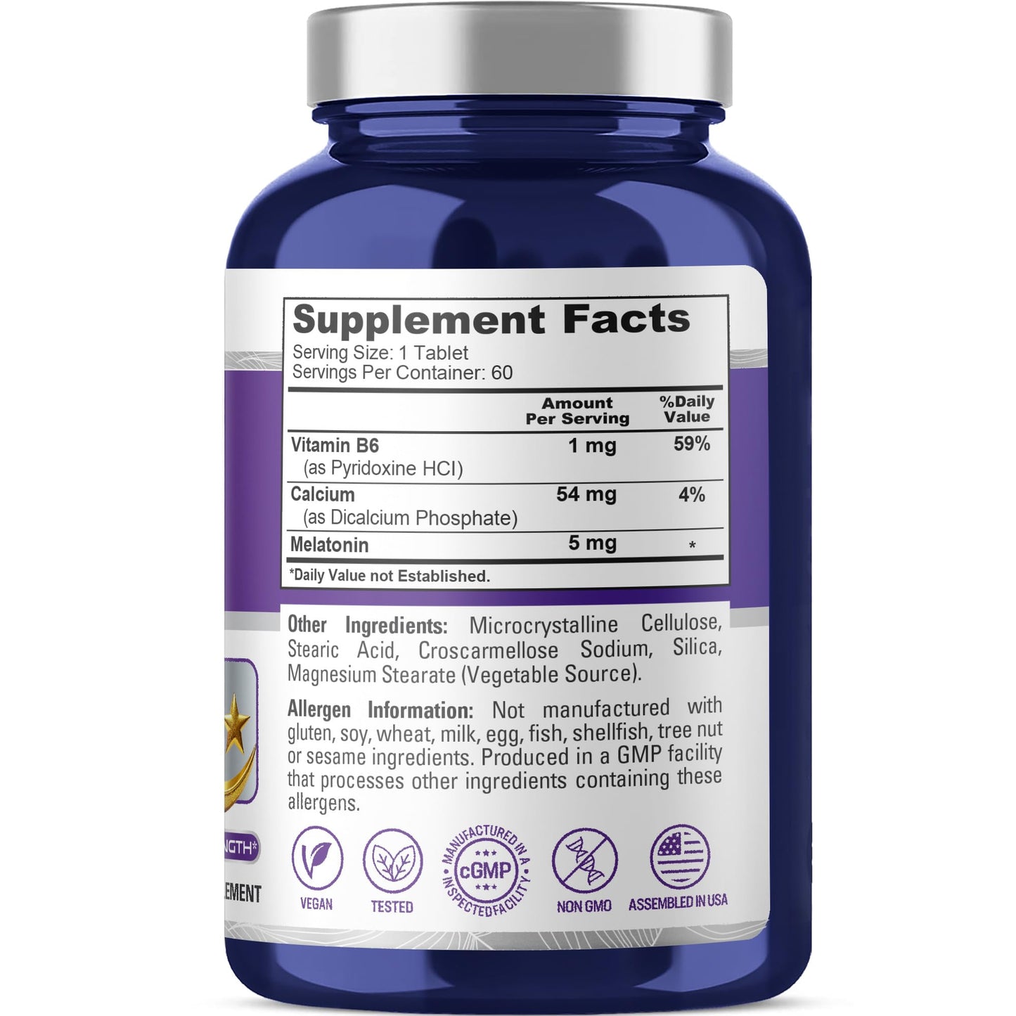 NusaPure Melatonin Vitamin B6 & Calcium, Vegan, 5mg, 60 Tablets