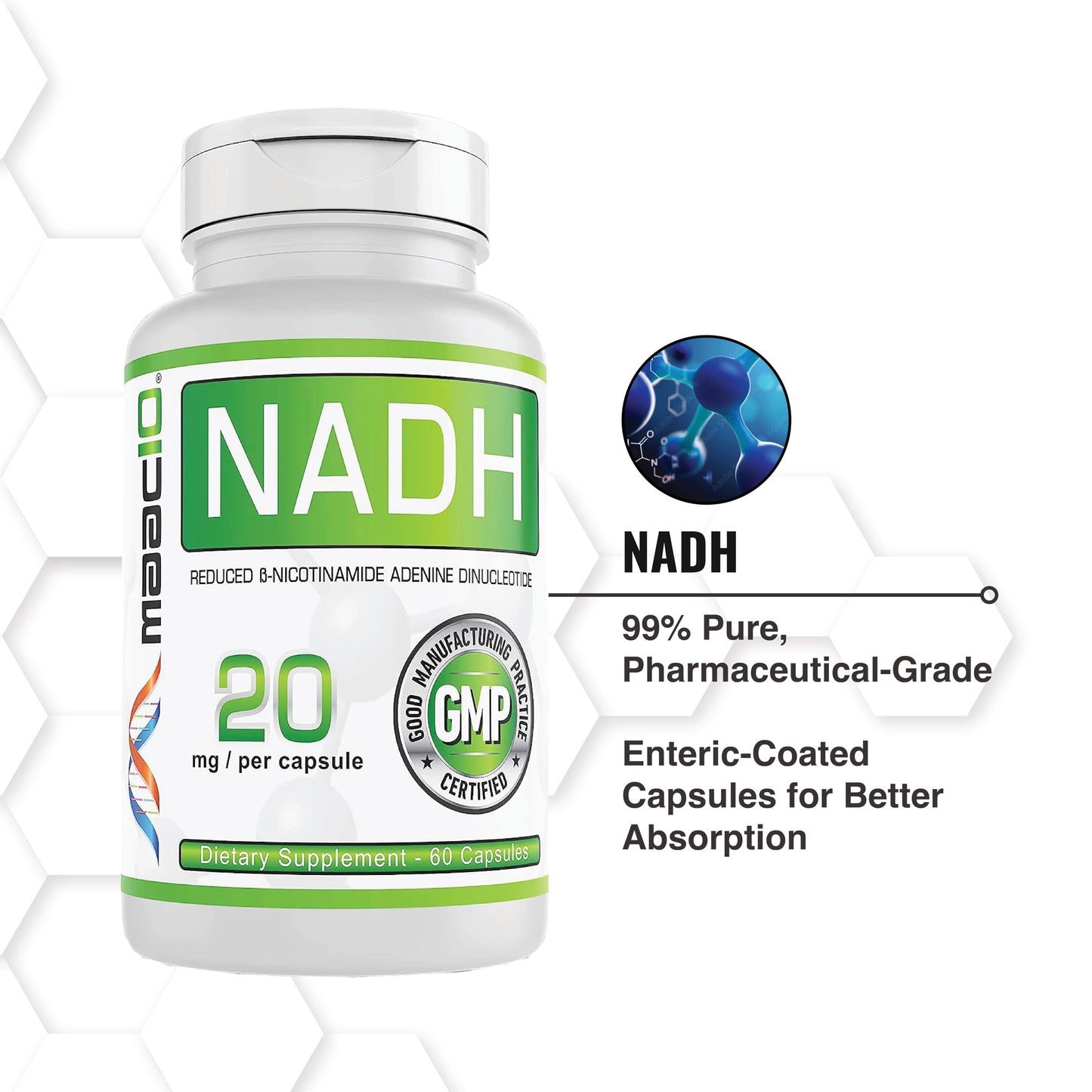MAAC10 NADH Supplement Capsules 60 Count