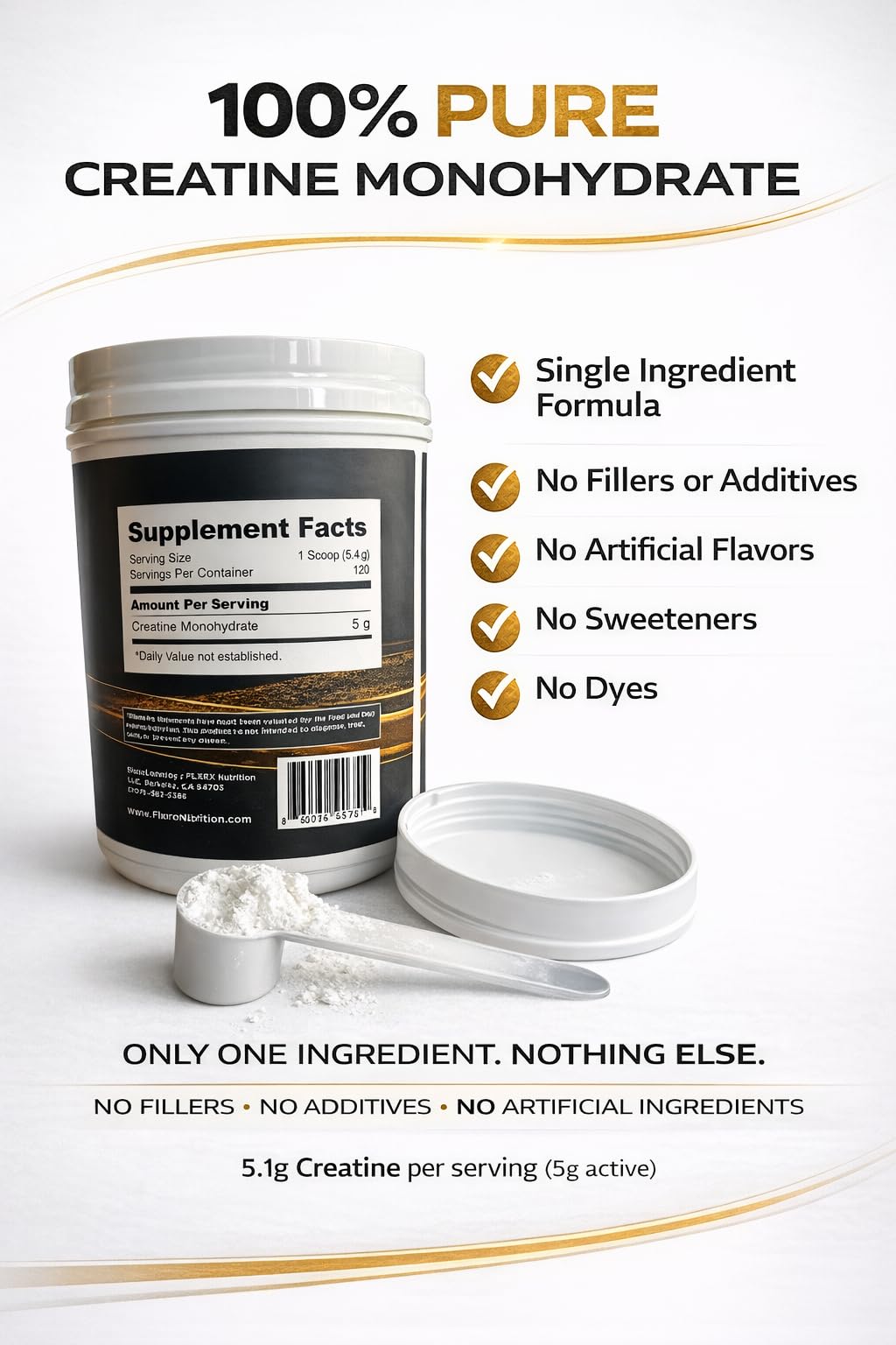 FLXRX Nutrition Creatine Monohydrate Powder, 120 Servings