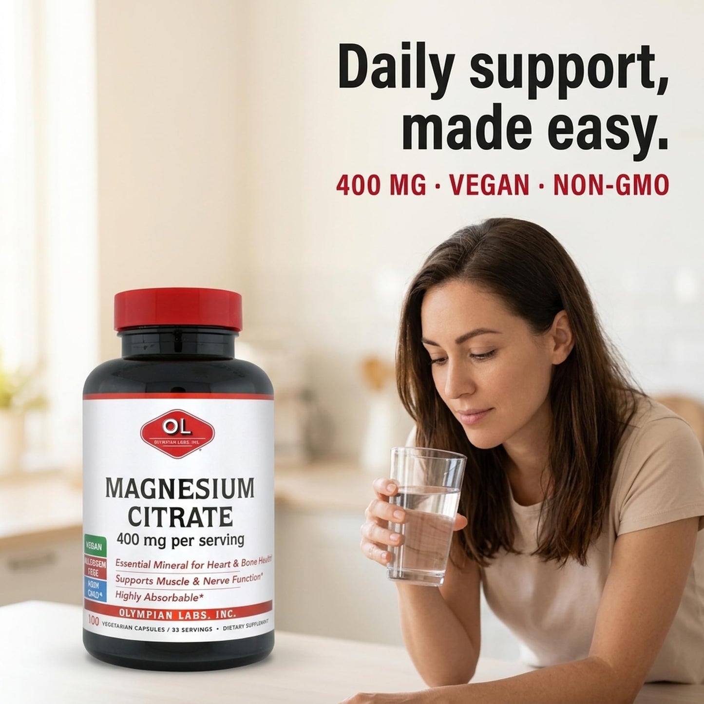 Olympian Labs Magnesium Citrate 400mg Capsules, 100 Count