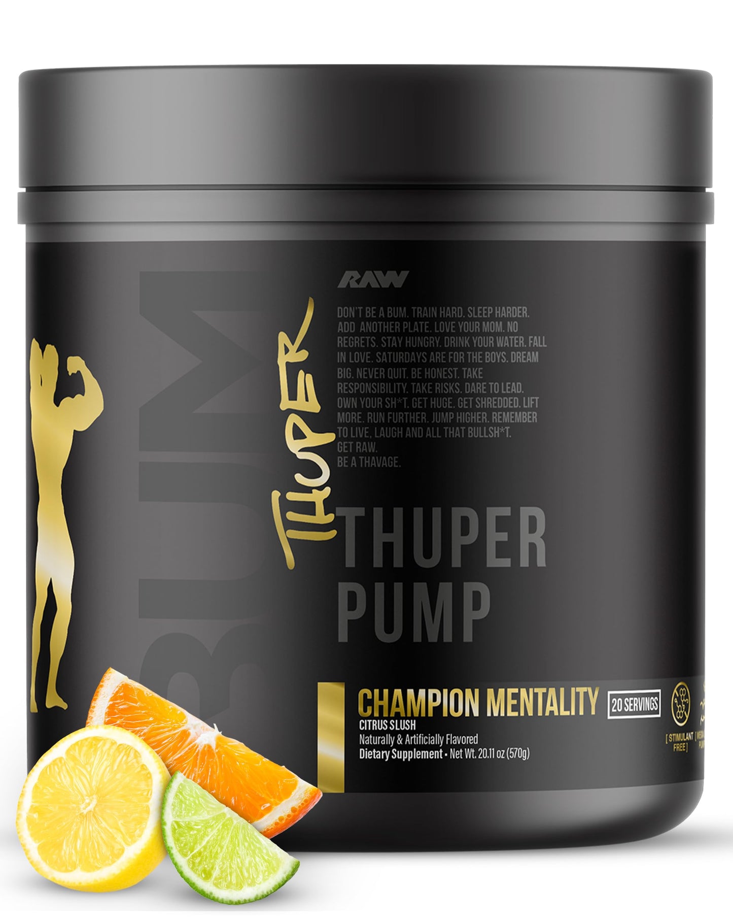 RAW Thuper Pump Stim Free Pre Workout Powder, 20 Servings