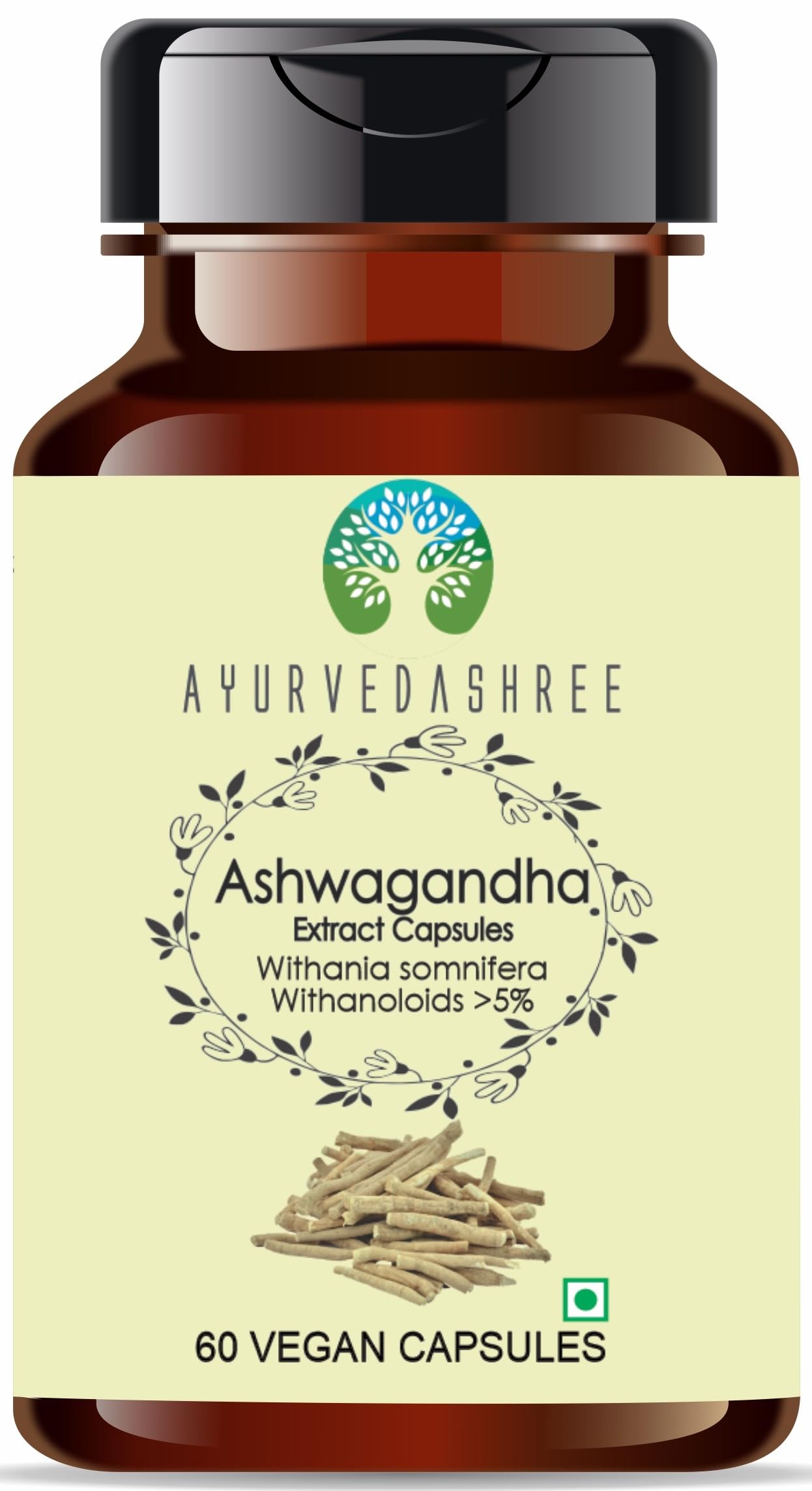 AYURVEDASHREE Ashwagandha Root Extract 500mg Capsule, 60 Count