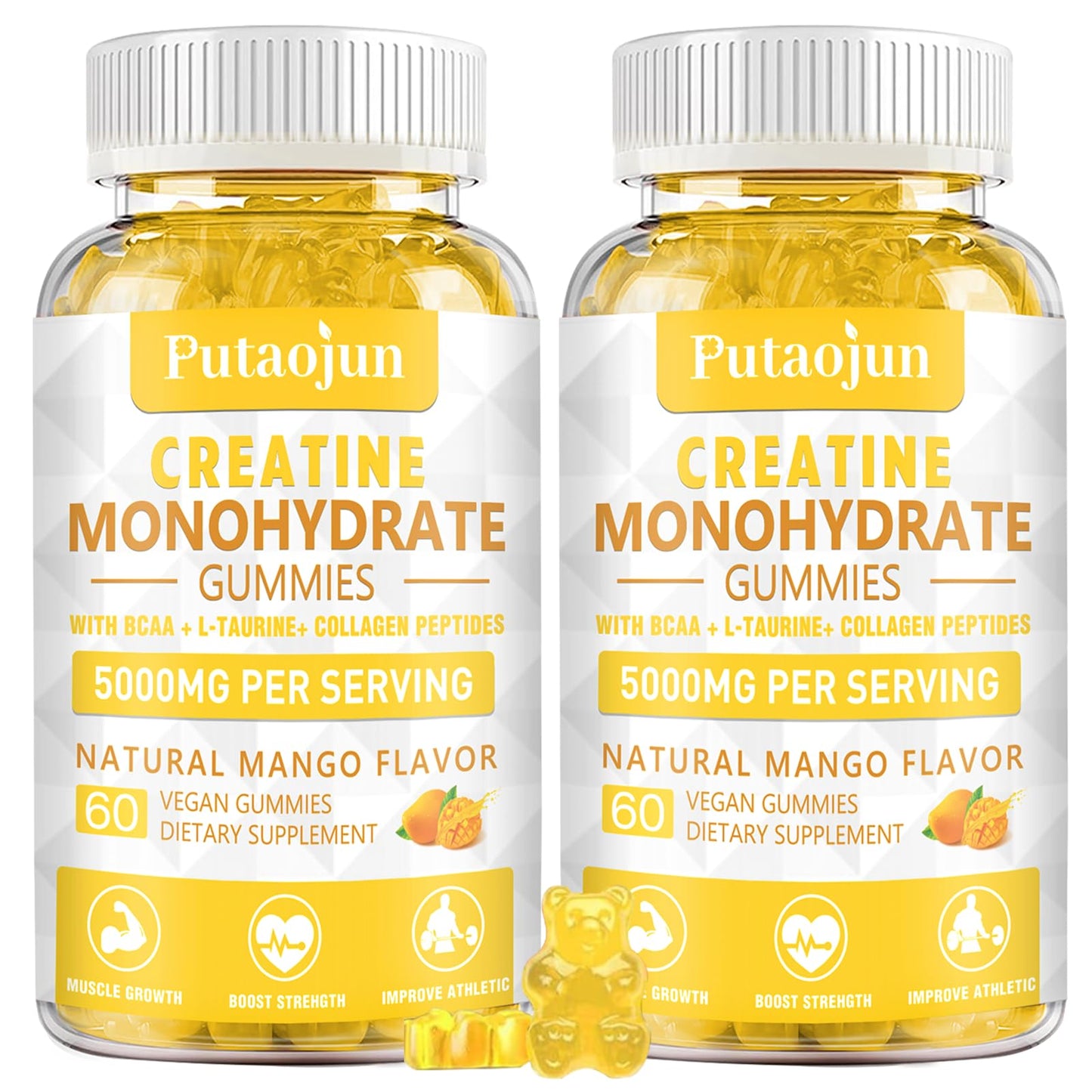 Putaojun Creatine Monohydrate with Vitamins D3 & B12 Gummies, 120 Count