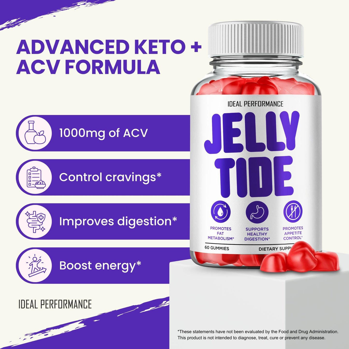 IDEAL PERFORMANCE Jelly Tide Gummies Keto ACV 120 Count