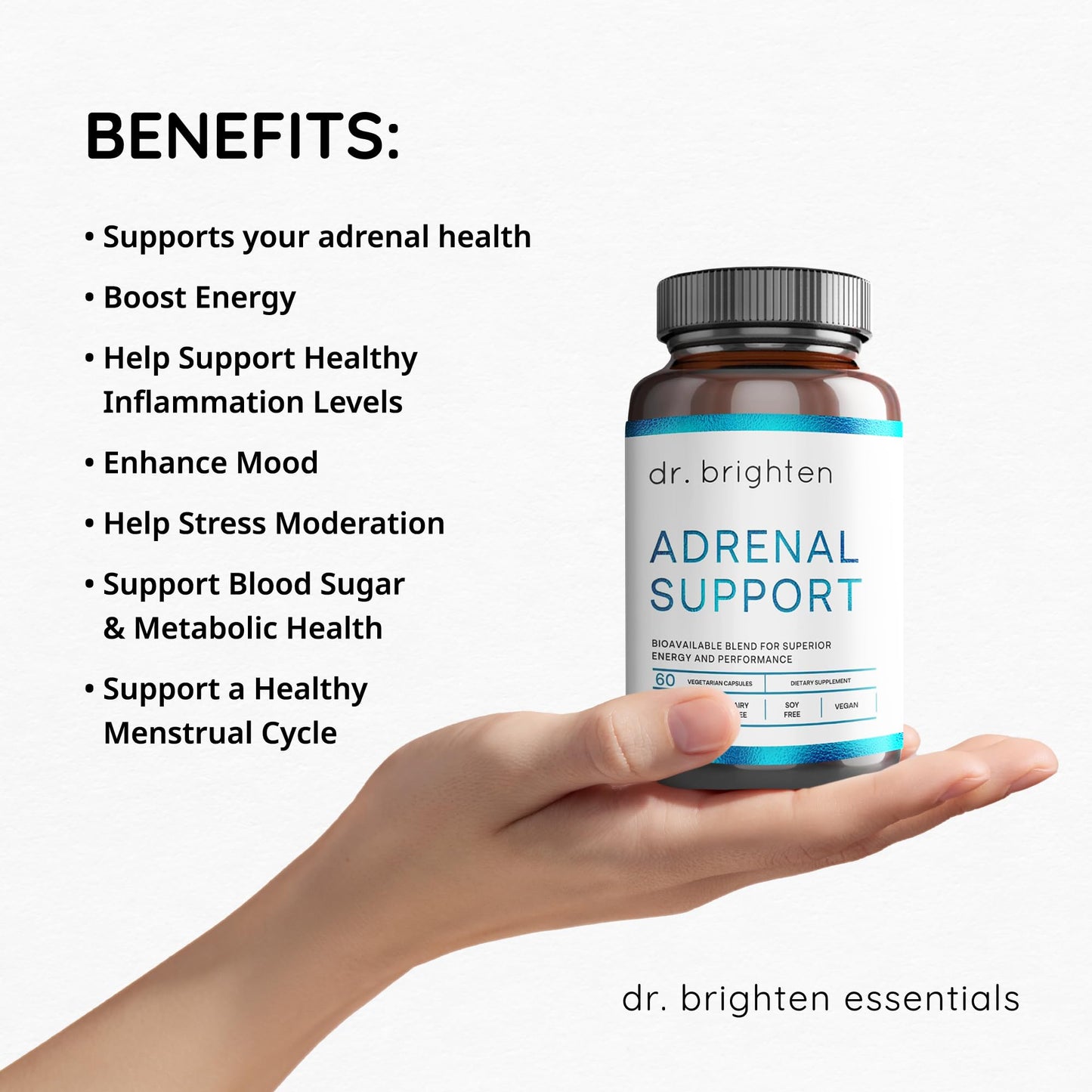 Dr. Brighten Adrenal Support Dietary Supplement with Ashwagandha to Support Healthy Energy Levels and Stress Response Capsule, 60 Count