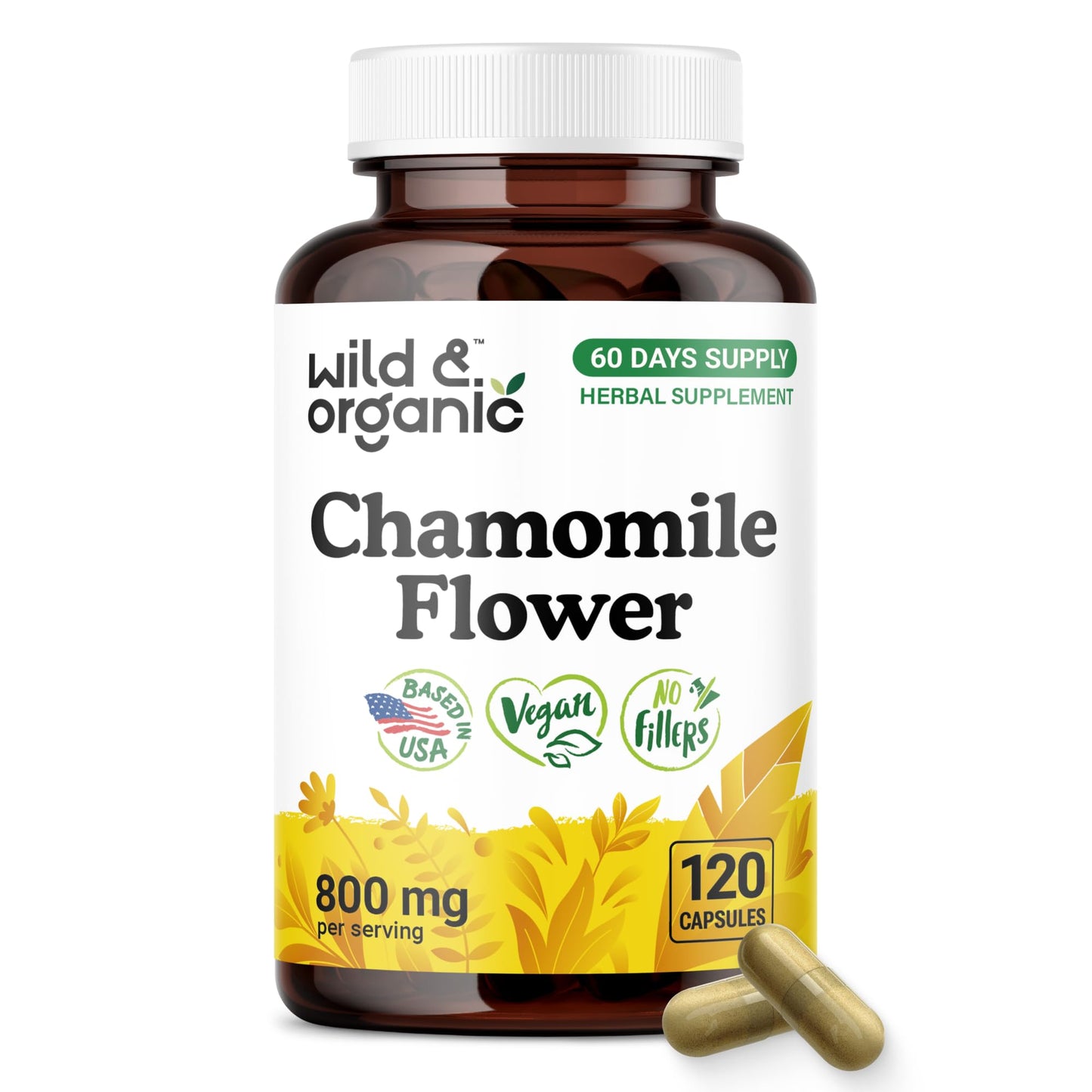 Wild & Organic Chamomile Capsules 800 mg 120 Count