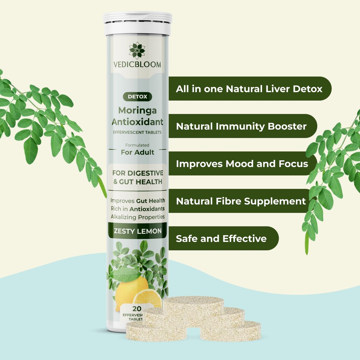 VEDICBLOOM Moringa Antioxidant Effervescent Tablets 40 Tablets