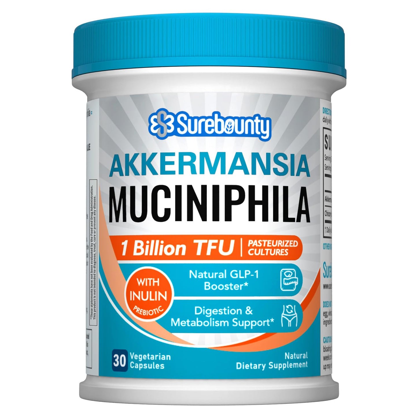 Surebounty Akkermansia Probiotic GLP-1, 1 Billion TFU, Akkermansia Muciniphila with Prebiotic Inulin Capsule, 30 Count