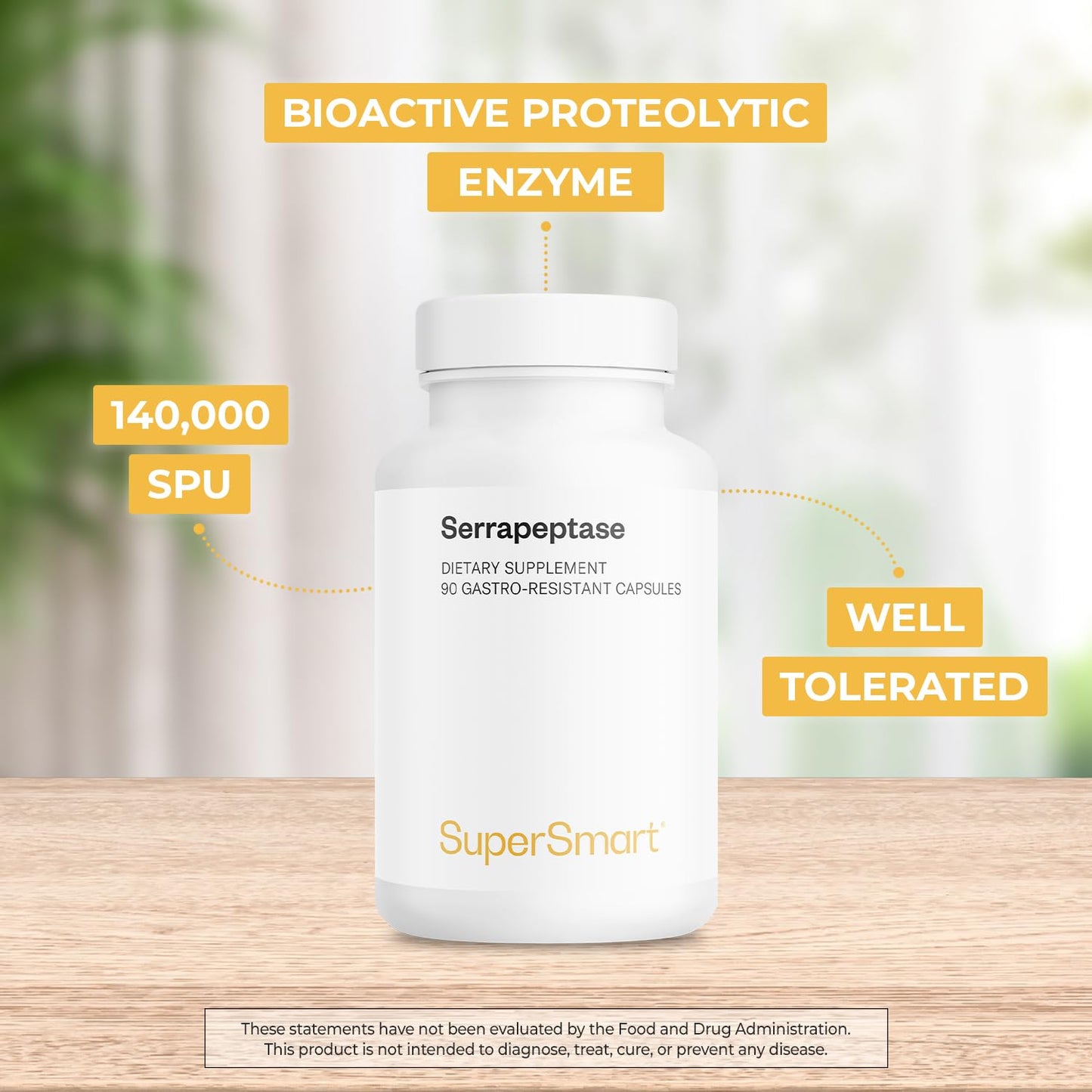Supersmart Serrapeptase 140000IU Bioactive Proteolytic Enzyme - Serratia Peptidase Supplement Capsules 90
