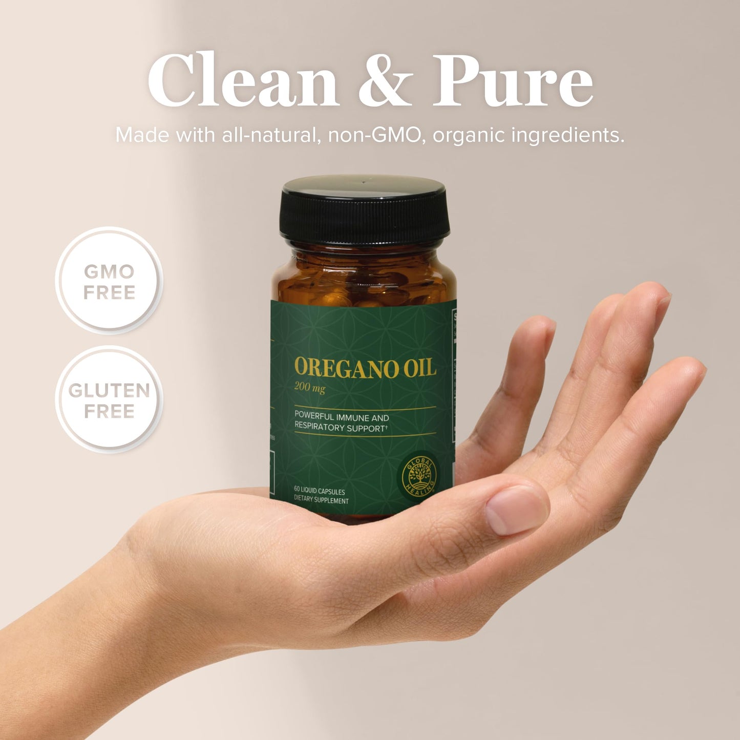 Global Healing Center Oregano Oil Capsules with Organic Ingredients & Cayenne Pepper Extract, Oregano Capsules for Immune System Support, Respiratory Health, Digestion, Gas & Gut Wellness, Capsules, 60 Count