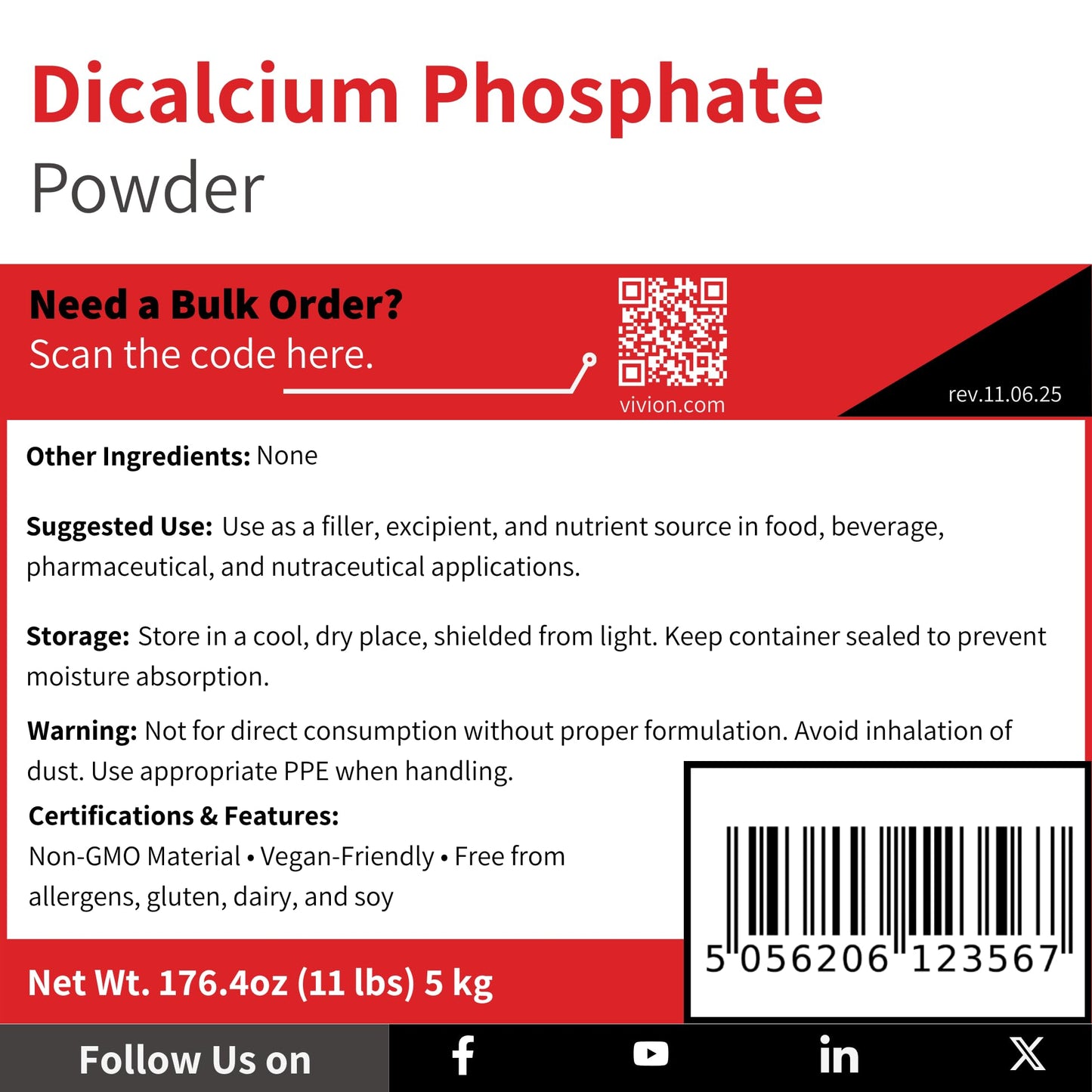 Vivion Dicalcium Phosphate Anhydrous Powder 11.02 Pound (Pack of 1) 176.37