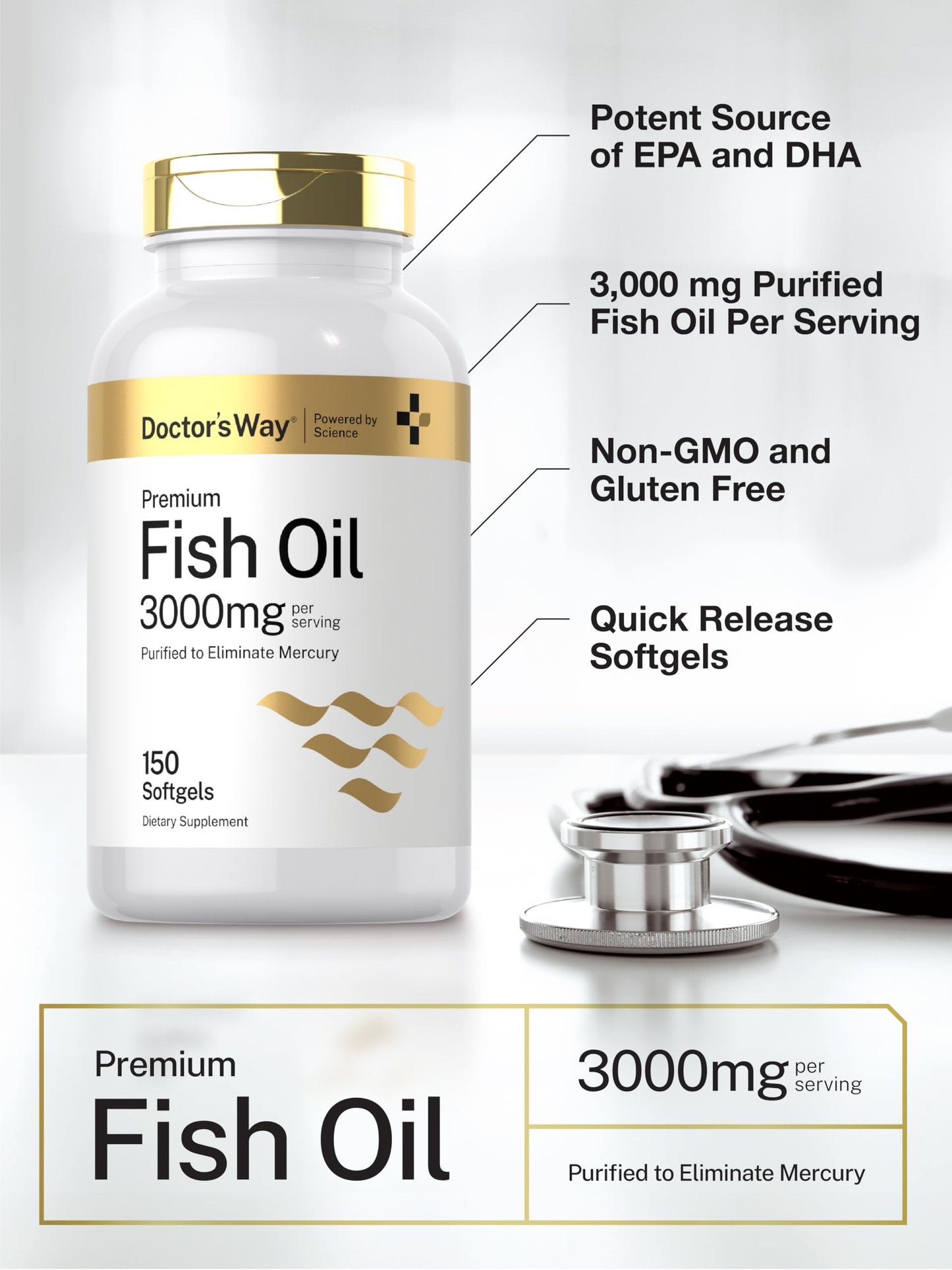 Doctor's Way Fish Oil 3000mg Omega-3 with EPA and DHA Softgels 150