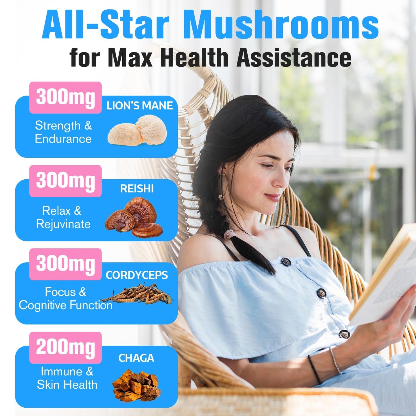Dmeisy Mushroom Supplement 20-in-1 Mushroom Complex 120 Capsules